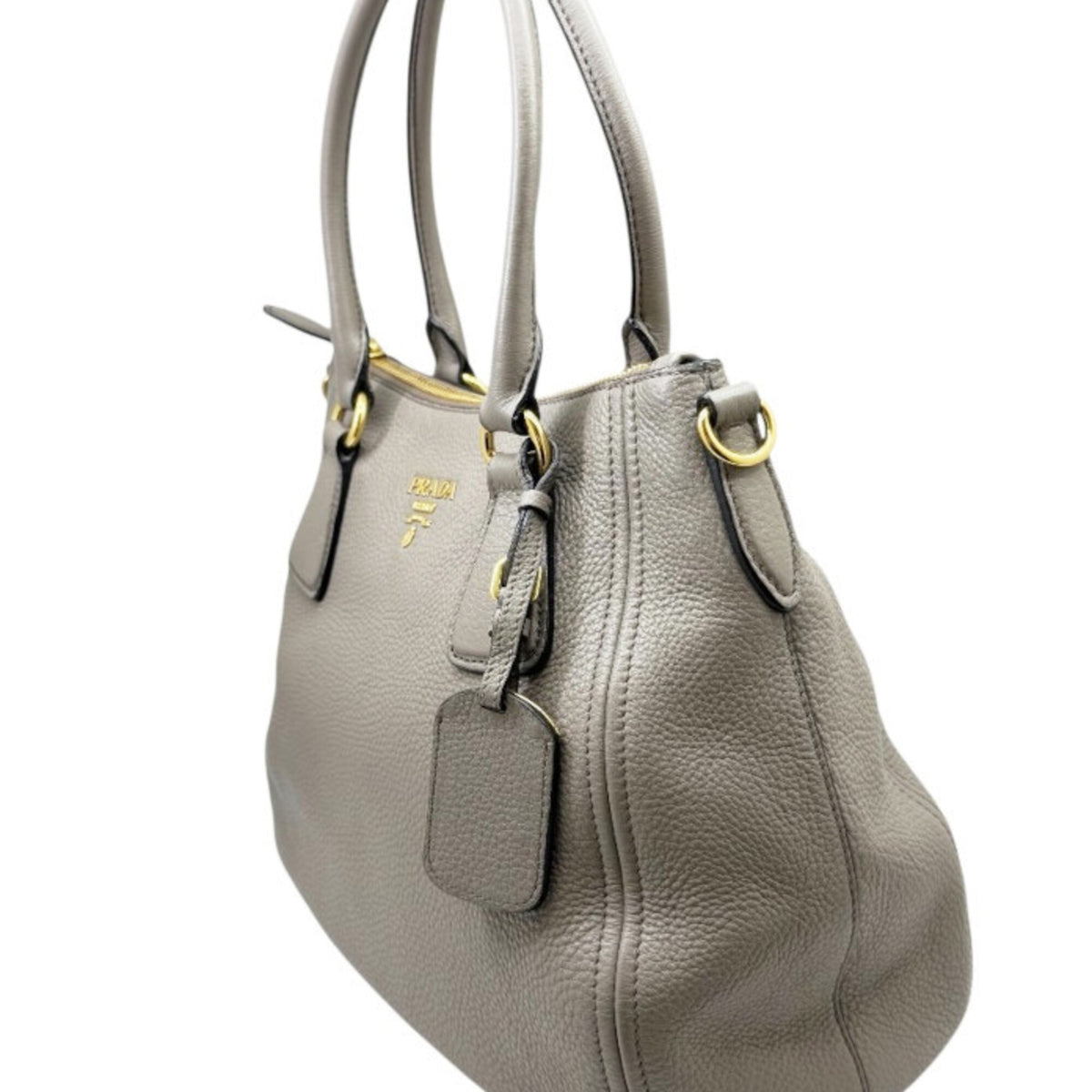 Prada Grayish Leather Handbag Shoulder Bag (Pre-Owned)