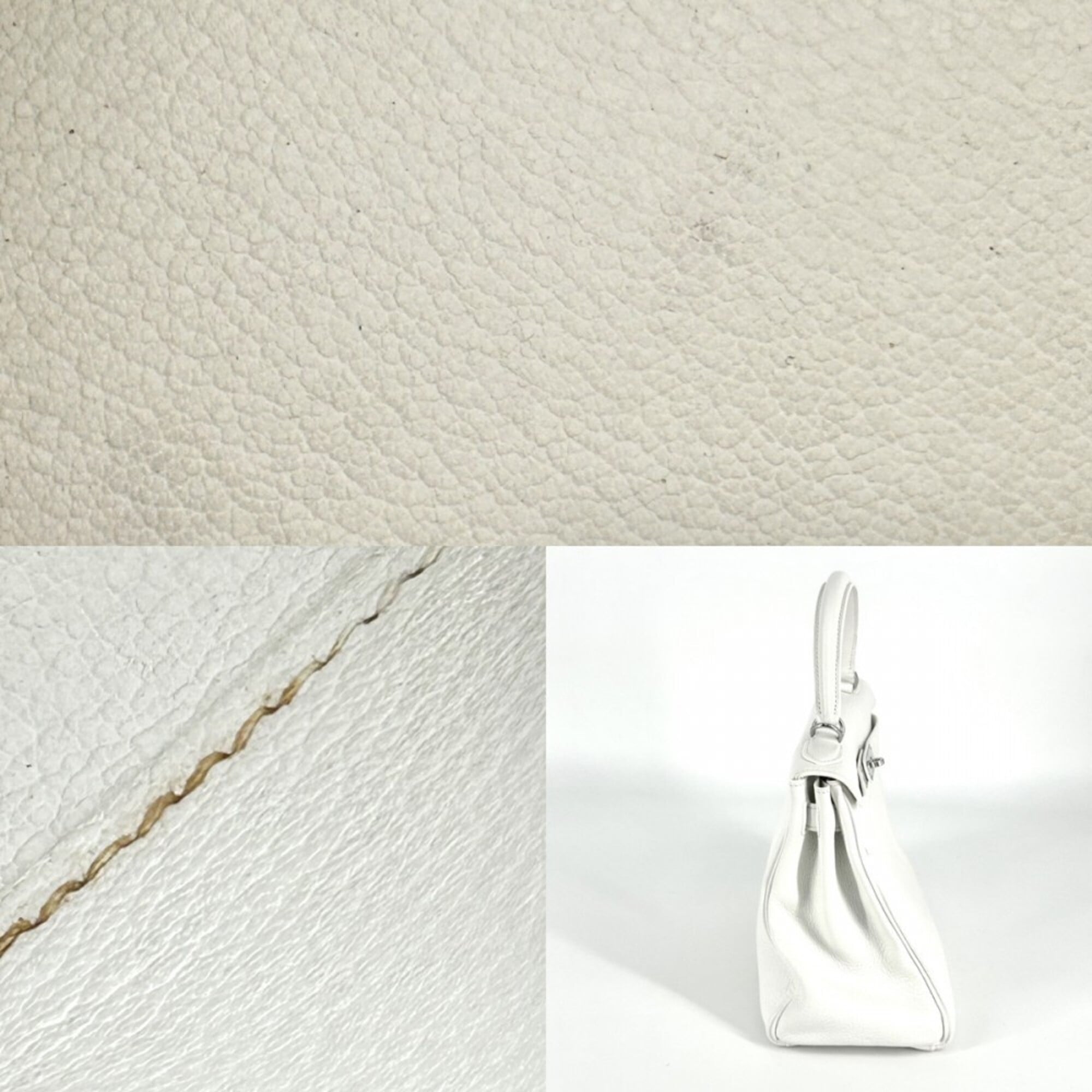 Hermes Kelly White Taurillon Clemence Leather Handbag Shoulder Bag (Pre-Owned)