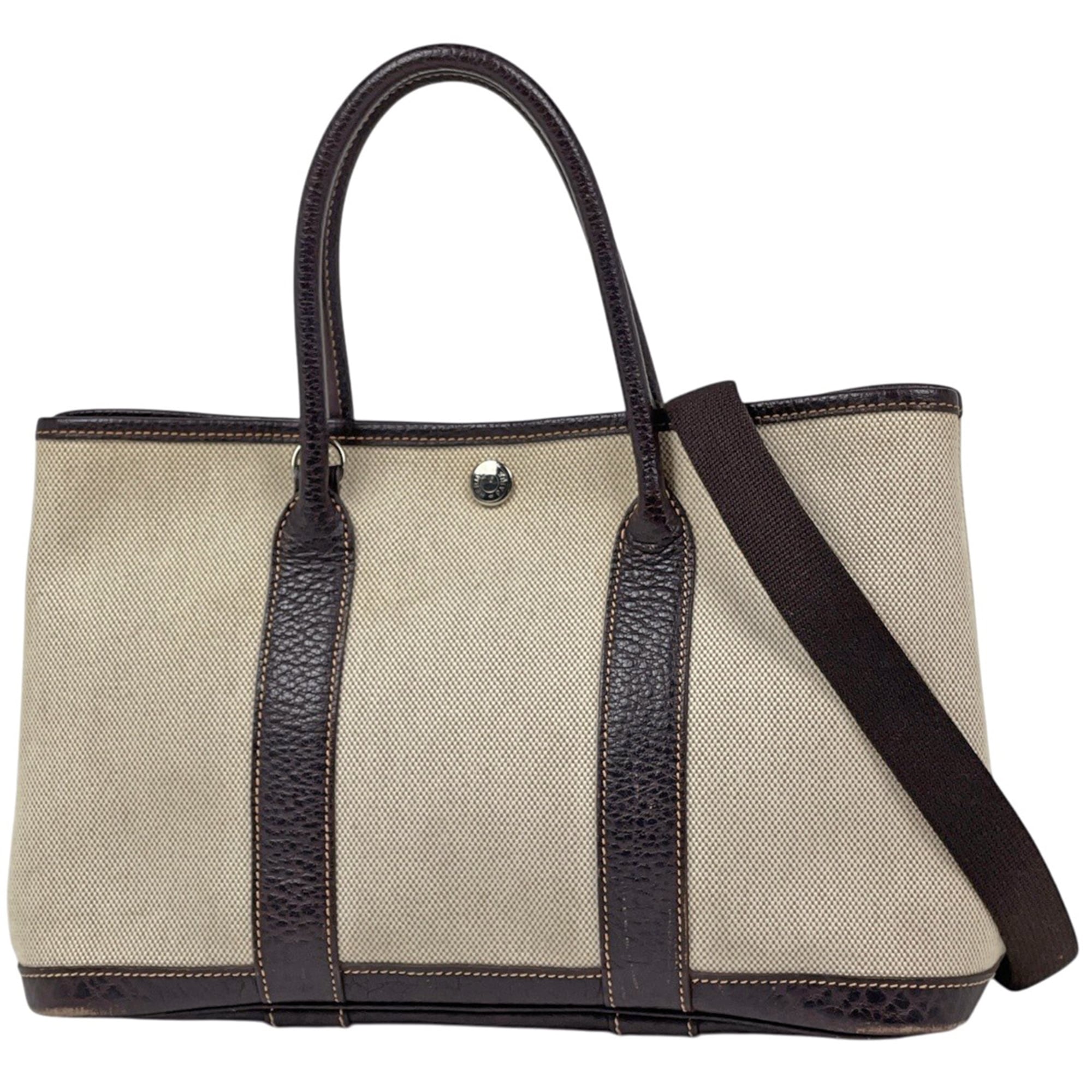 Hermes Brown Natural Toile H Leather Handbag Tote Bag (Pre-Owned)