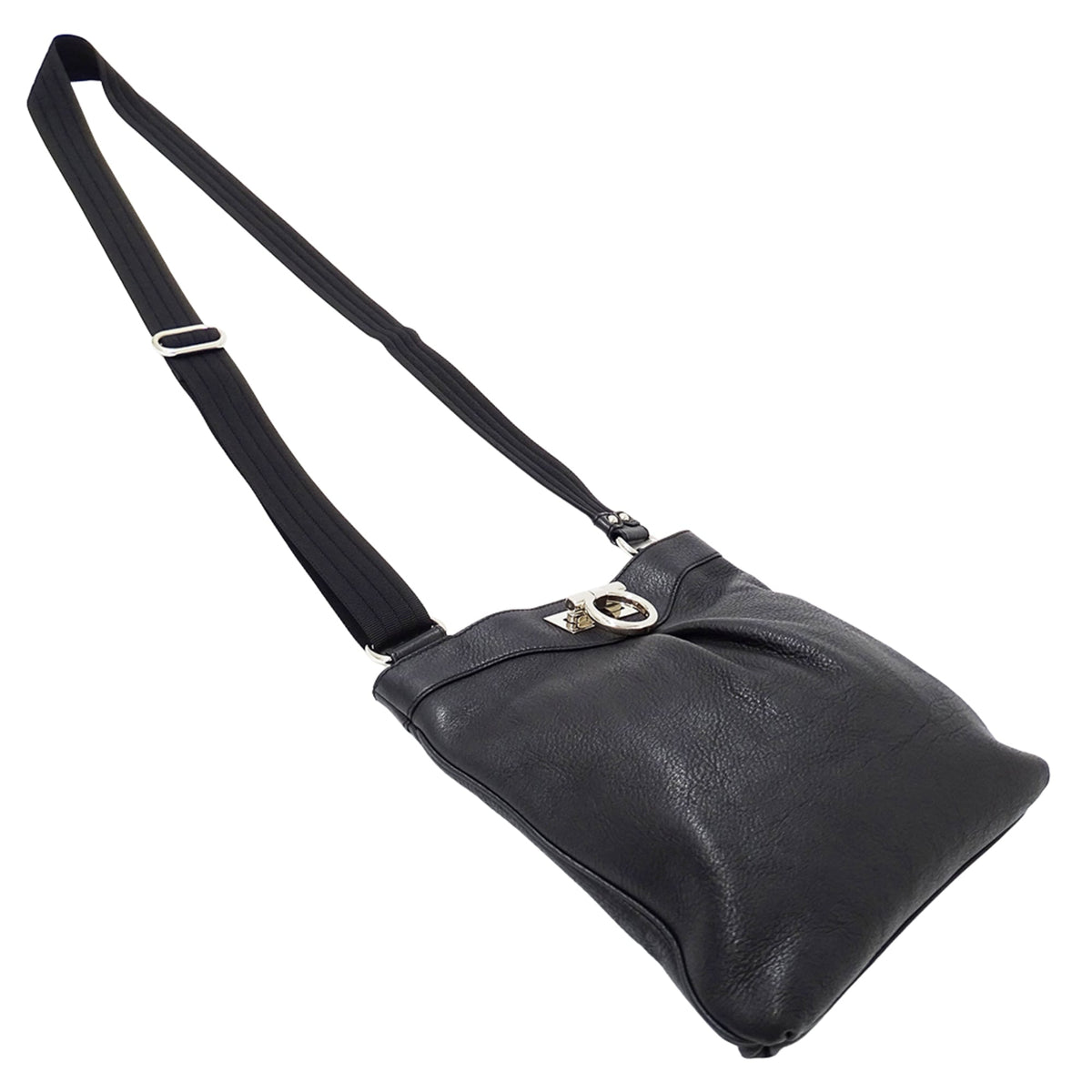 Salvatore Ferragamo Gancini Black Leather Shoulder Bag (Pre-Owned)