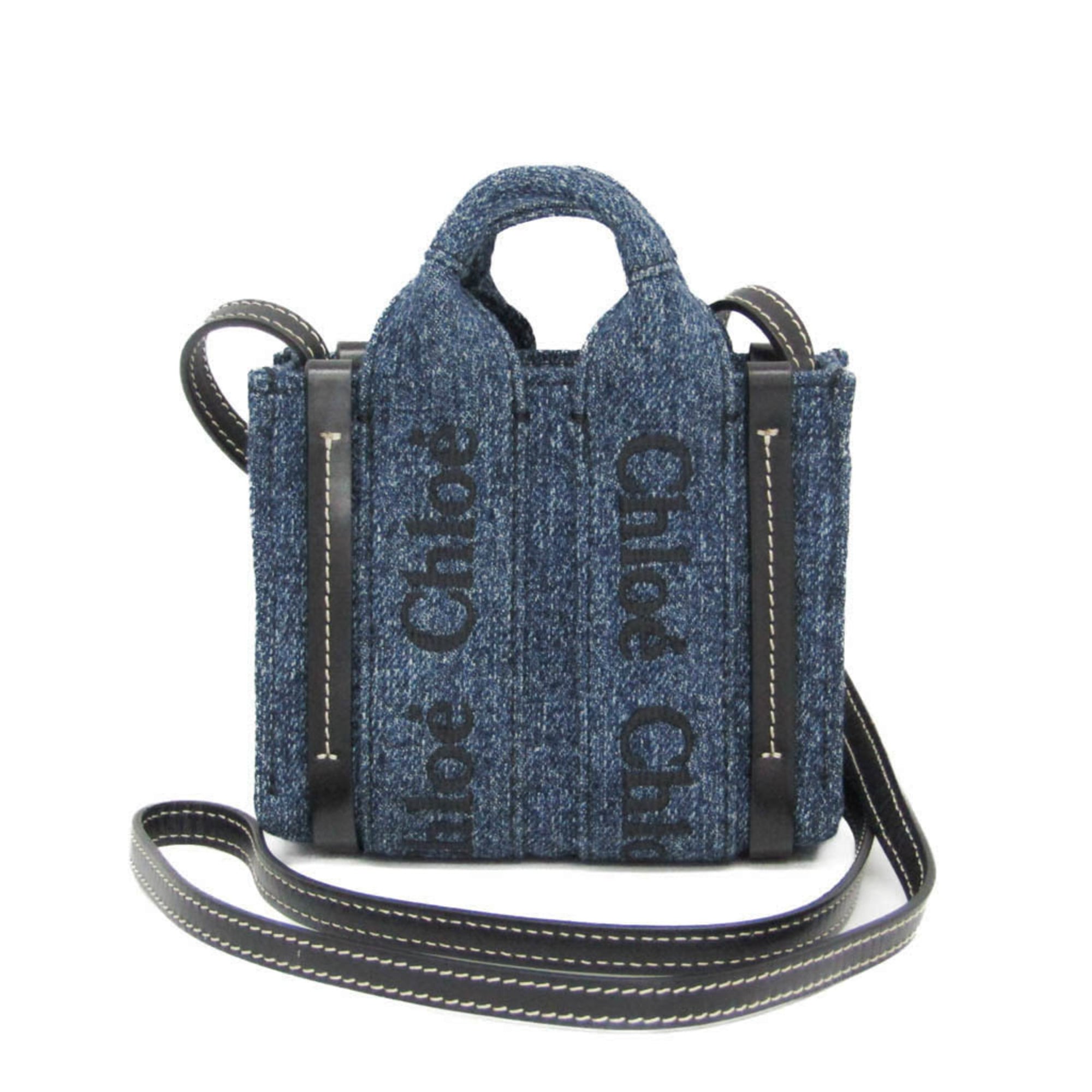 Chloé Black Blue Denim Leather Handbag Shoulder Bag (Pre-Owned)