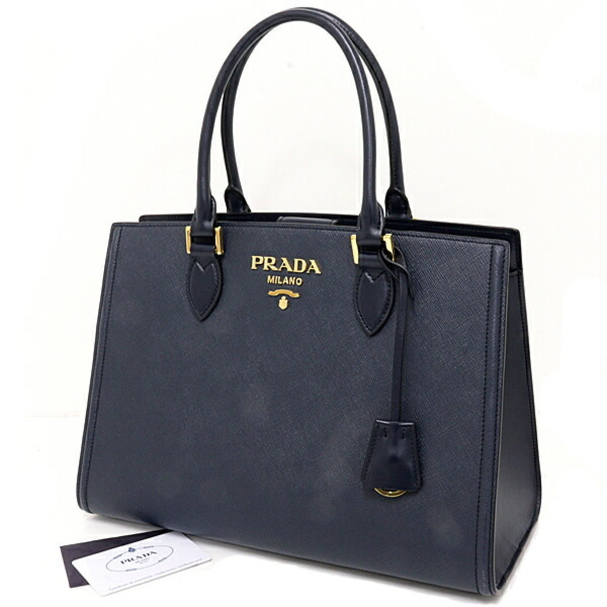 Prada Saffiano Navy Saffiano Handbag (Pre-Owned)