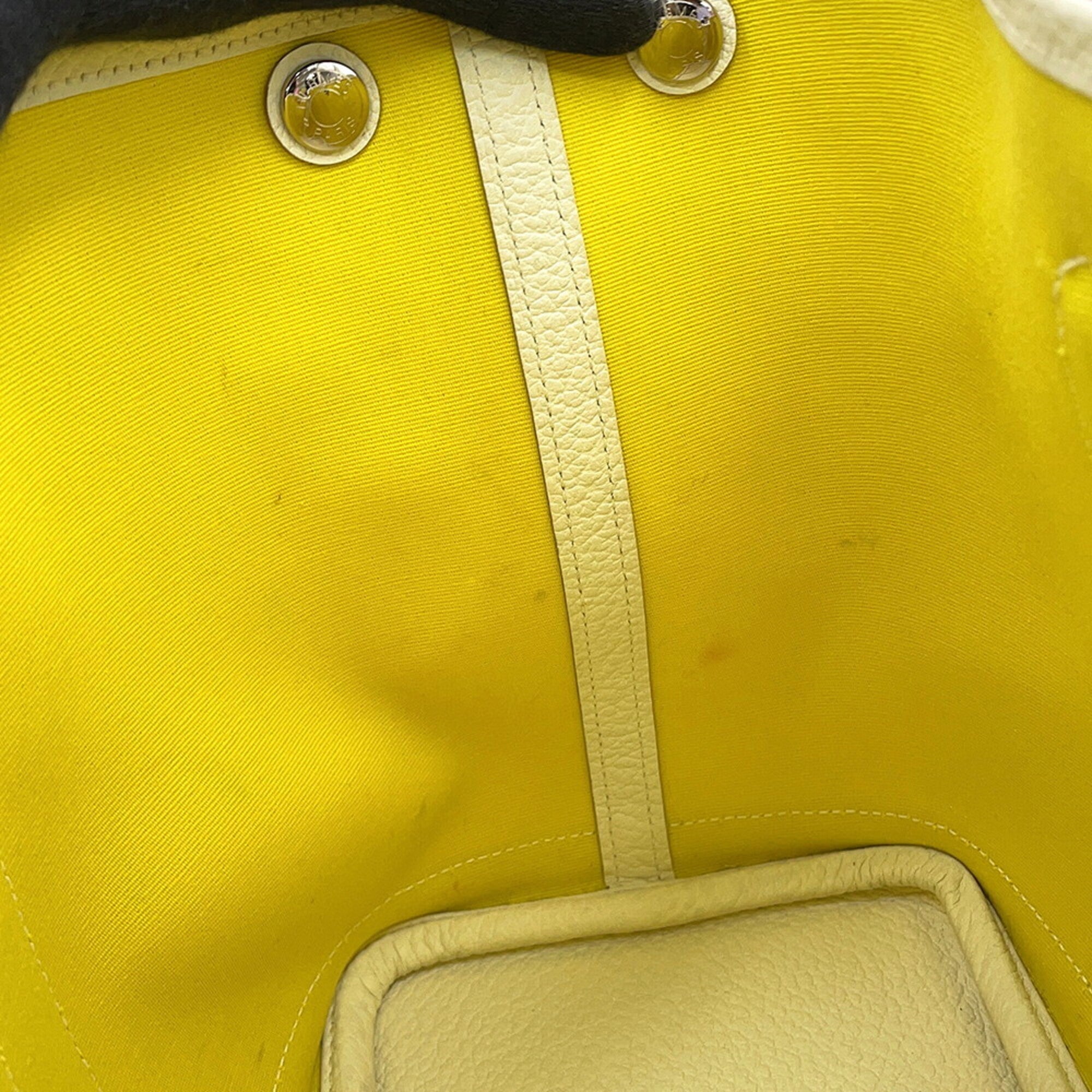 Hermes Garden Lime Toile Officier Country Leather Handbag Tote Bag (Pre-Owned)