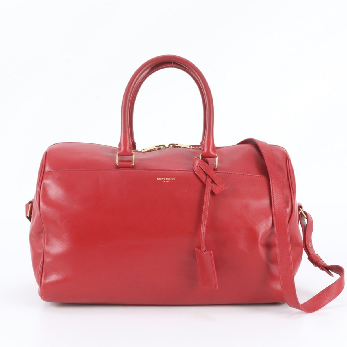 Saint Laurent Red Color Leather Boston Bag Crossbody Bag Handbag Shoulder Bag Tote Bag (Pre-Owned)