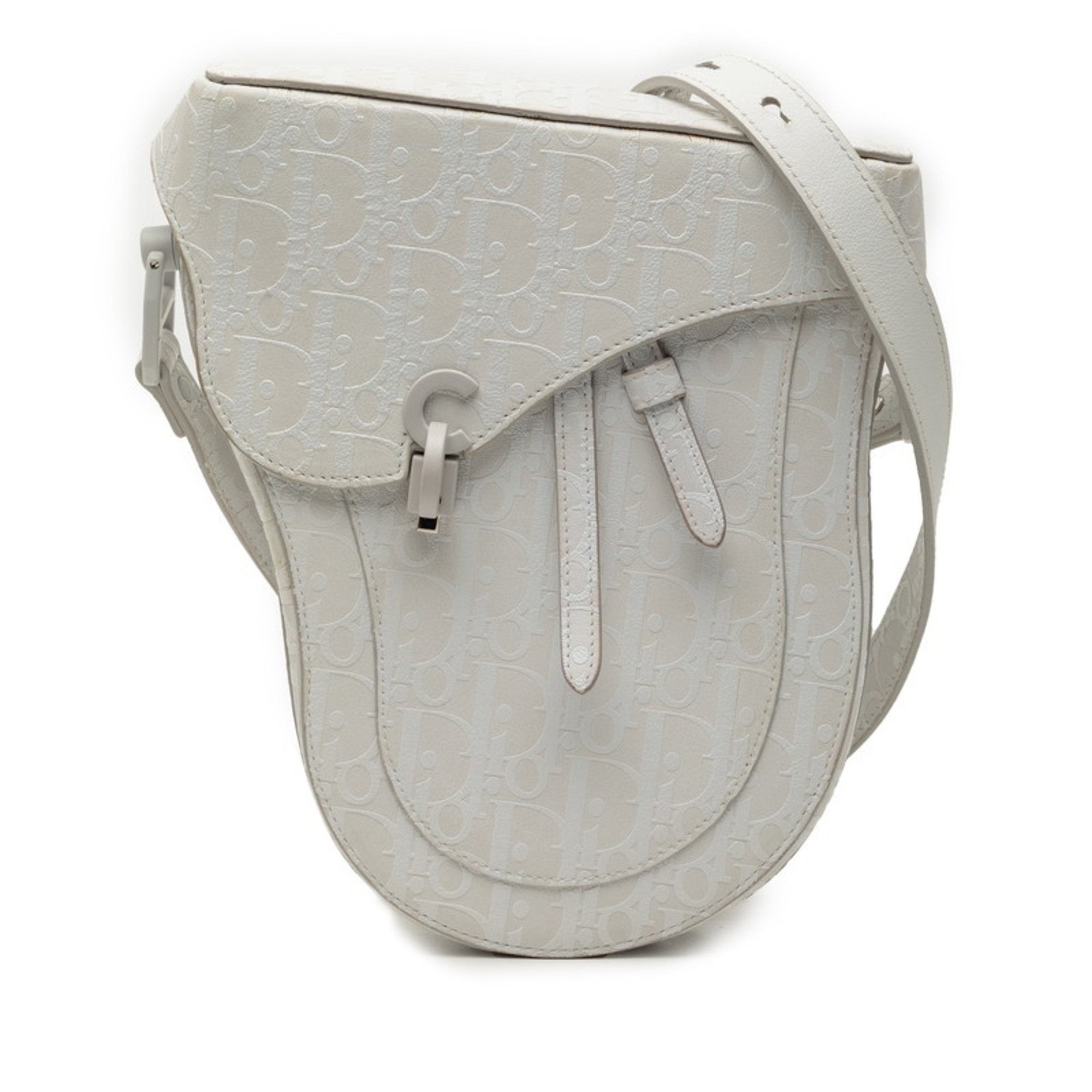Christian Dior White Leather Saddle Bag Shoulder Bag (Pre-Owned)