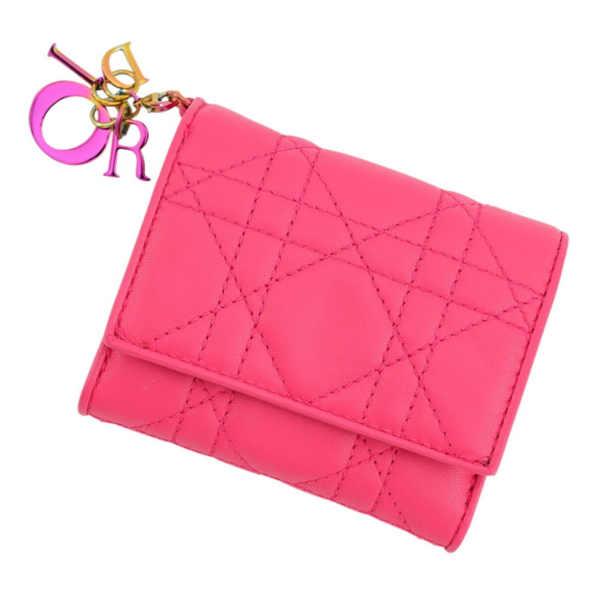 Christian Dior Lady Dior Pink Leather Wallet (Tri-Fold) (Pre-Owned)