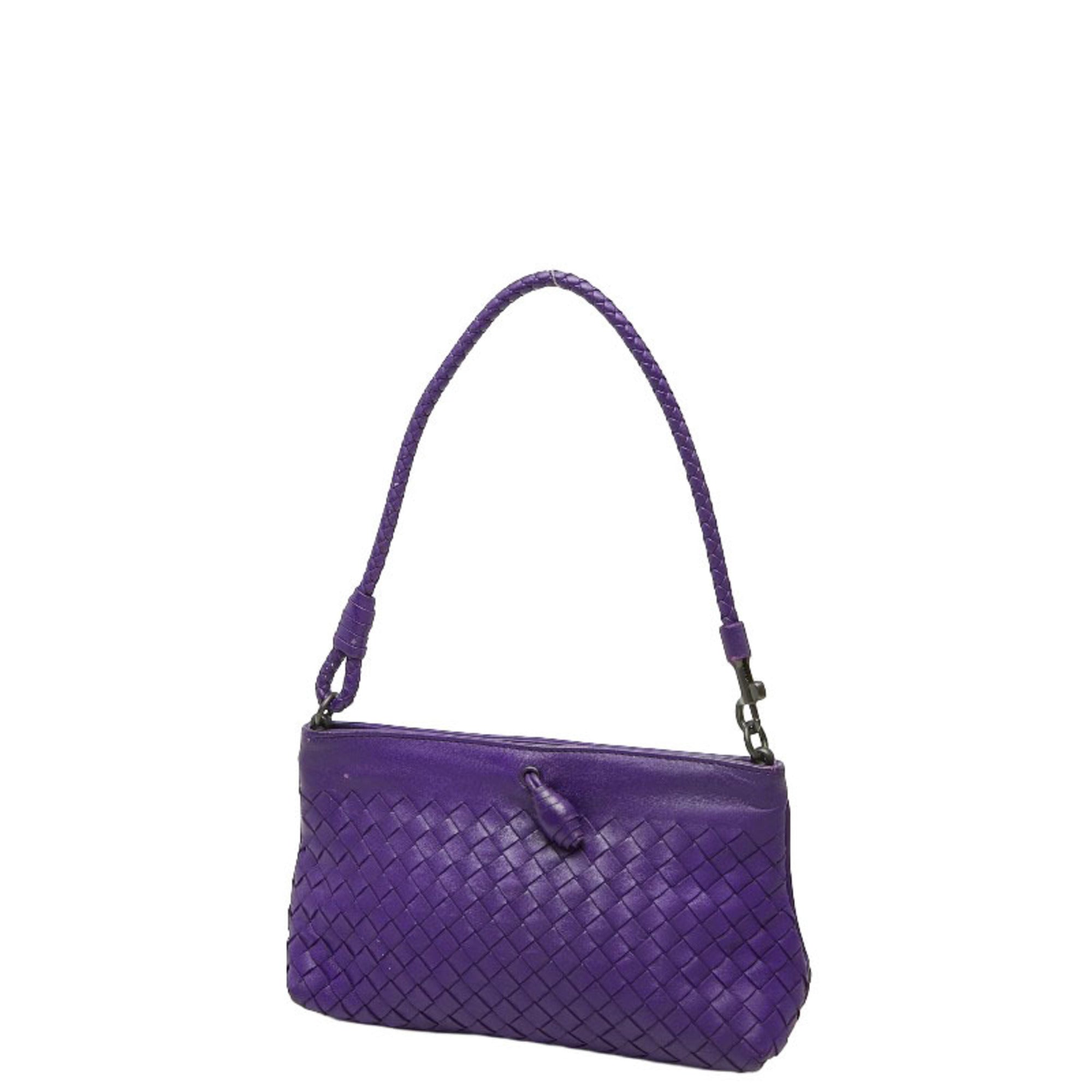 Bottega Veneta Purple Leather Handbag Shoulder Bag (Pre-Owned)