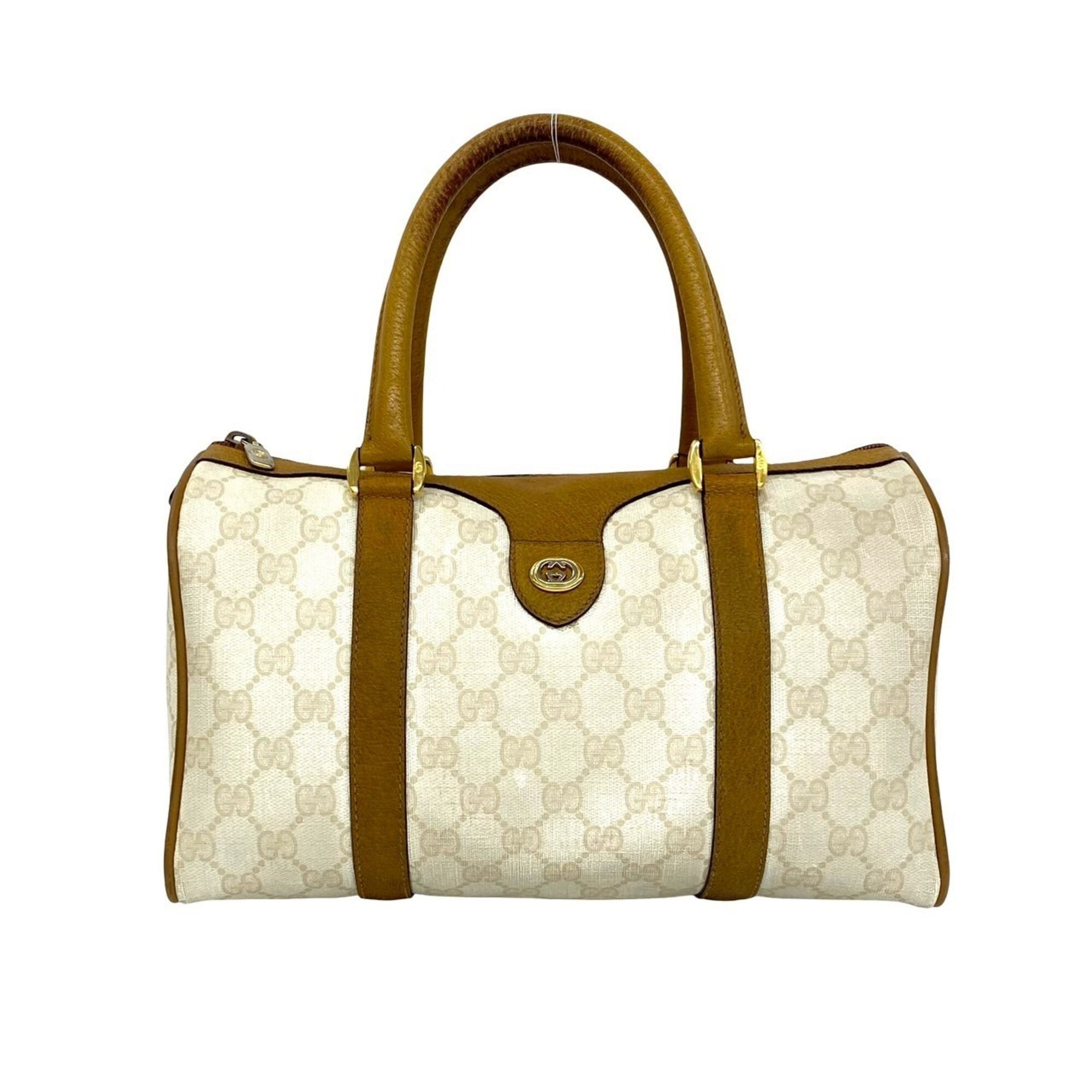 Gucci Brown White Leather Pvc Boston Bag Handbag (Pre-Owned)