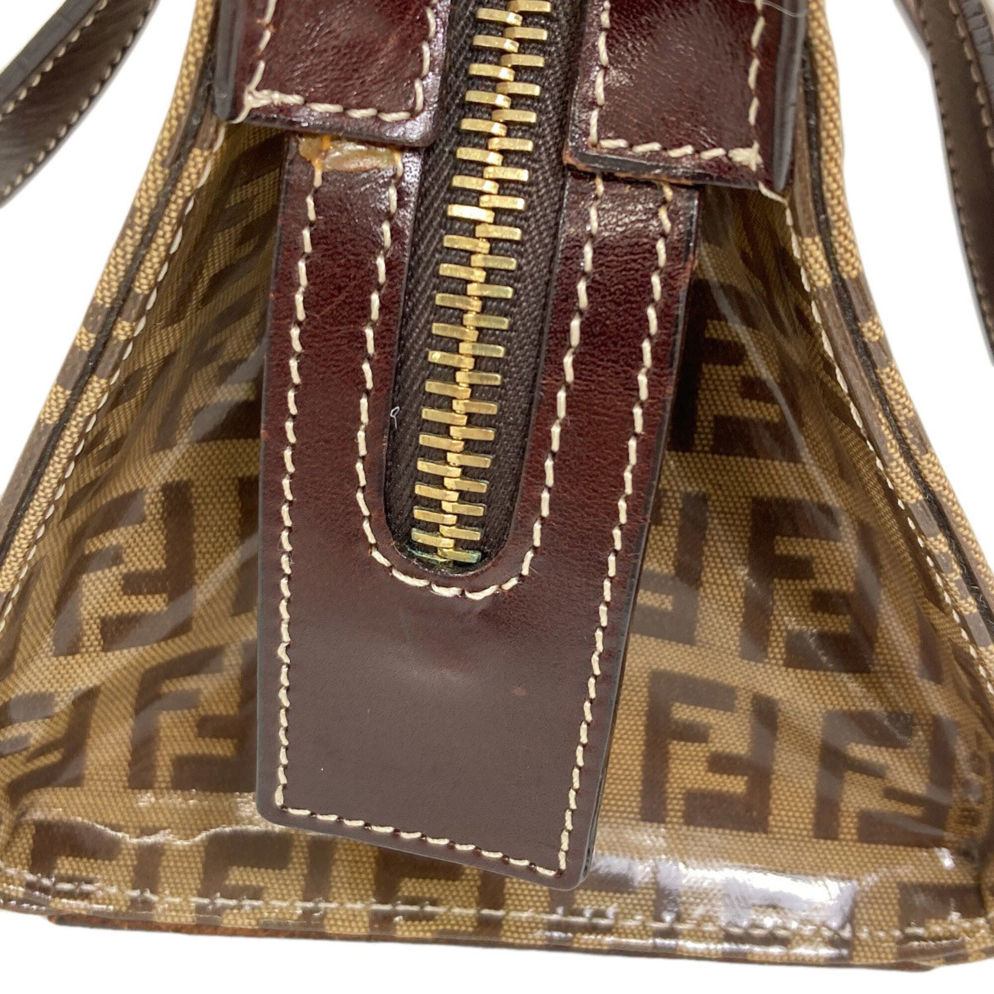 Fendi Zucchino Brown Leather Handbag (Pre-Owned)