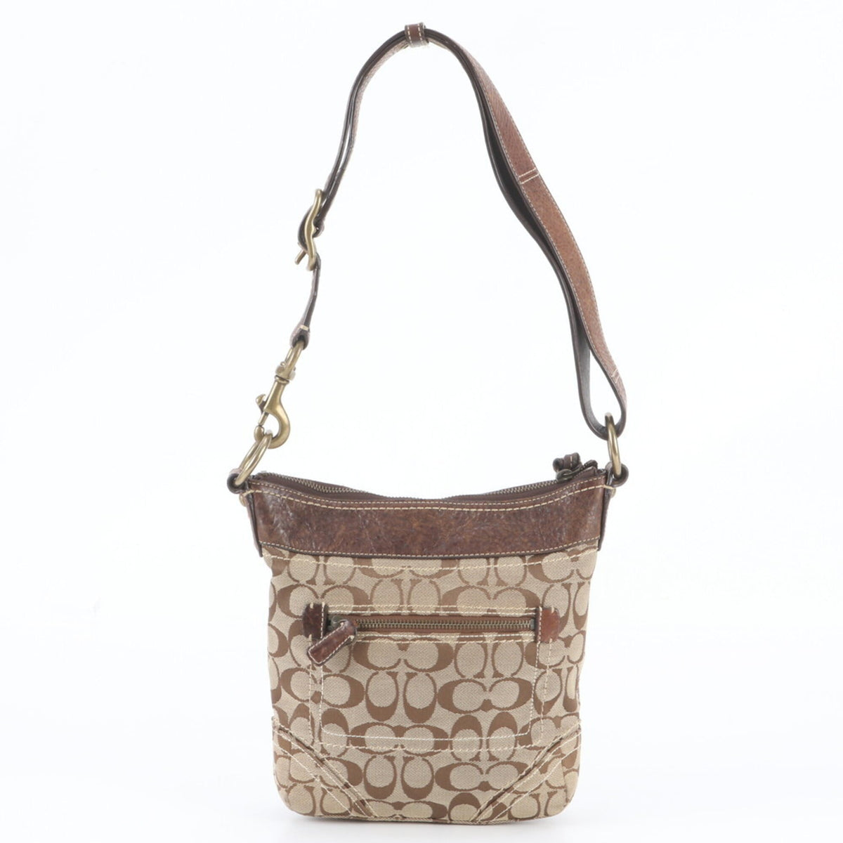 Coach Beige Brown Leather Canvas Crossbody Bag Handbag Shoulder Bag Tote Bag (Pre-Owned)