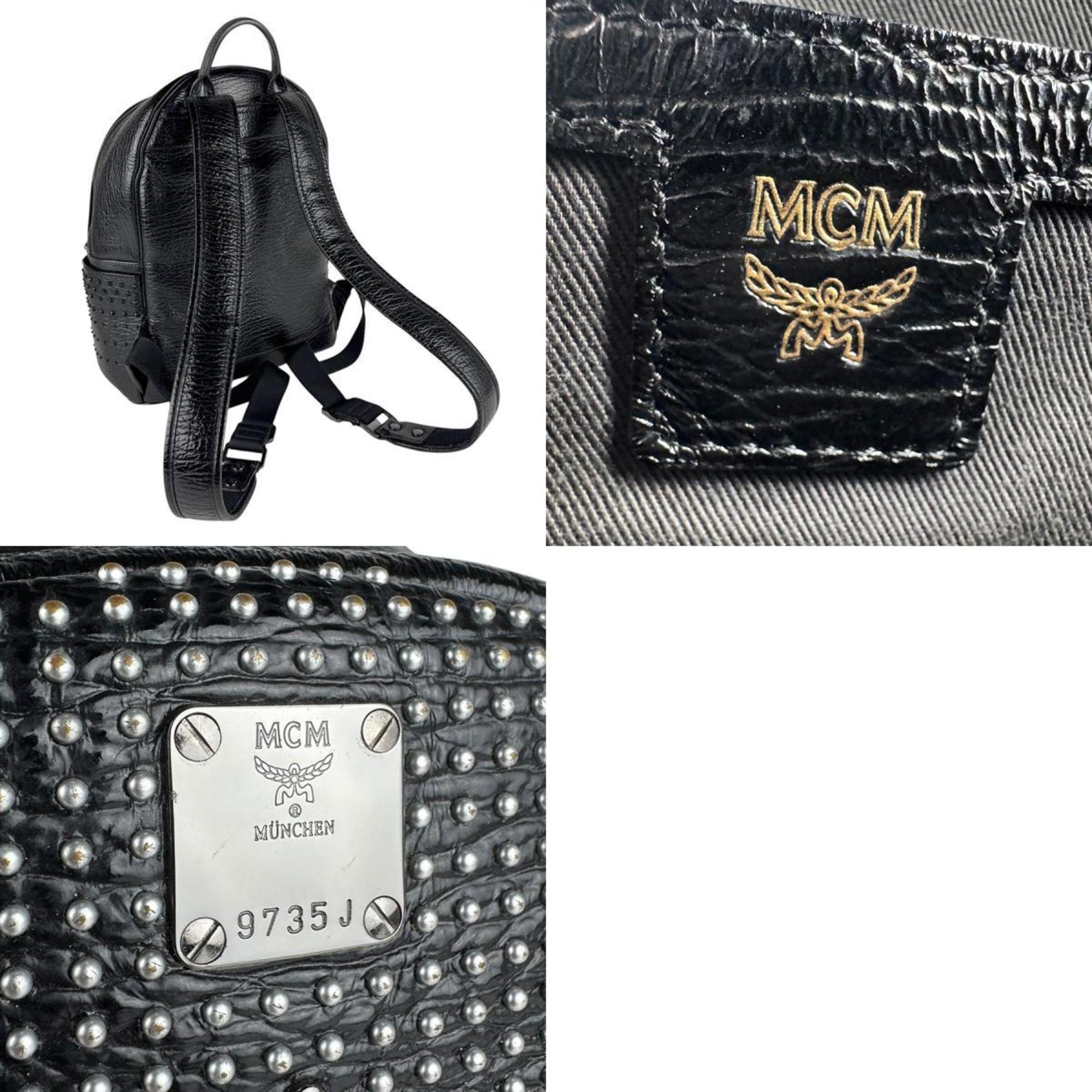 Mcm Black Navy Silver Metal Leather Backpack (Pre-Owned)