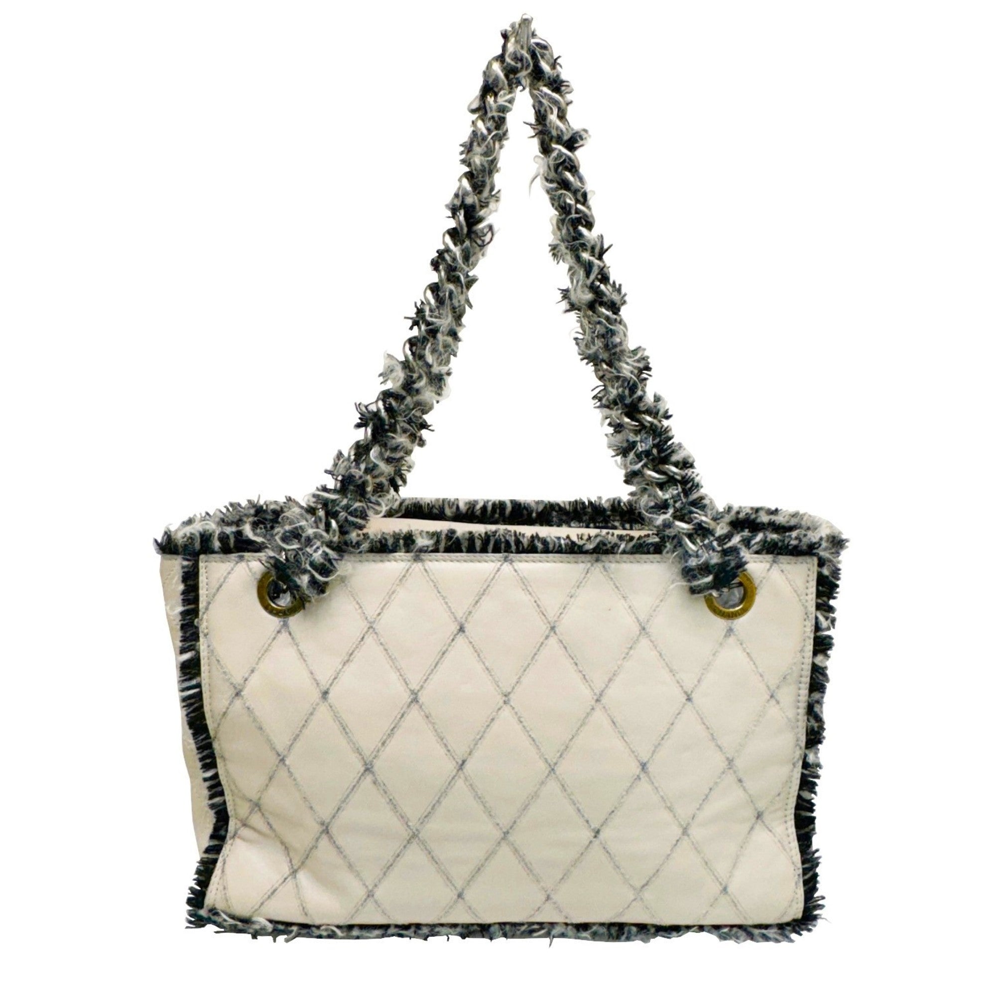 Chanel Beige Black Tweed Leather Tote Bag (Pre-Owned)