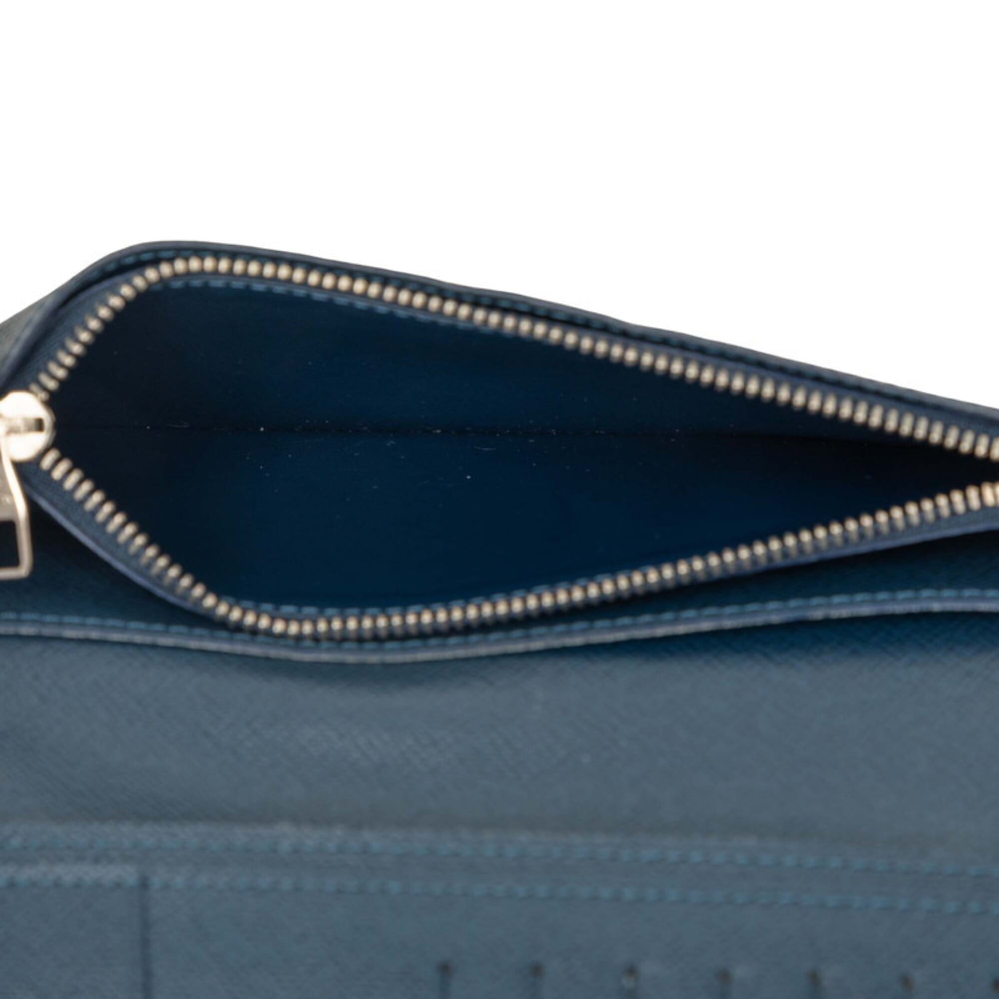 Louis Vuitton Taiga Navy Navy Blue Taiga Leather Long Wallet (Bi-Fold) (Pre-Owned)