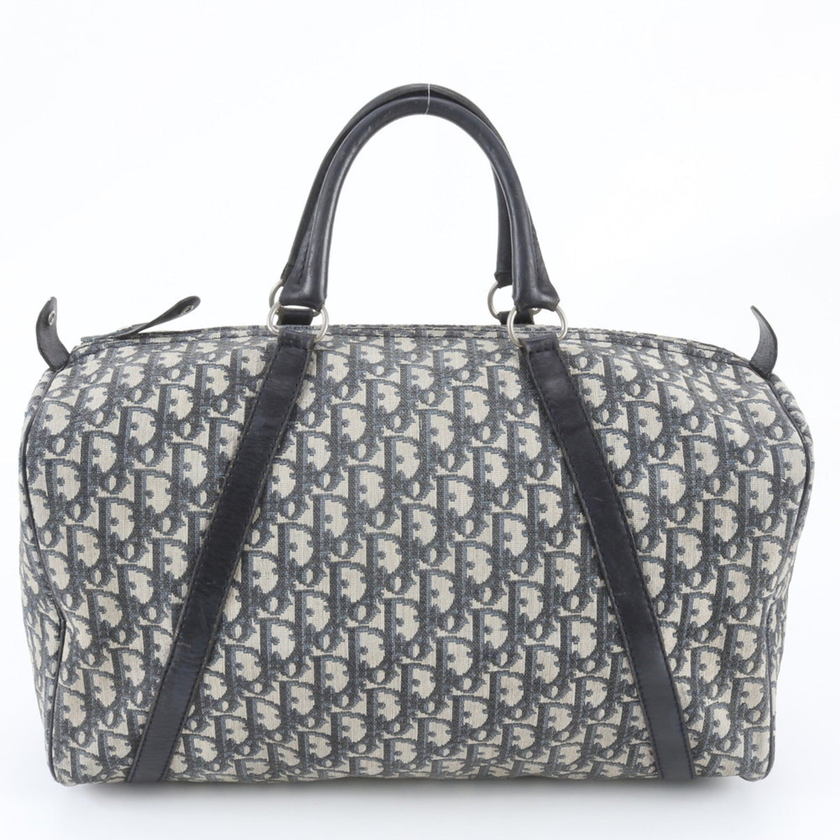 Christian Dior Navy Leather Canvas Boston Bag Tote Bag (Pre-Owned)
