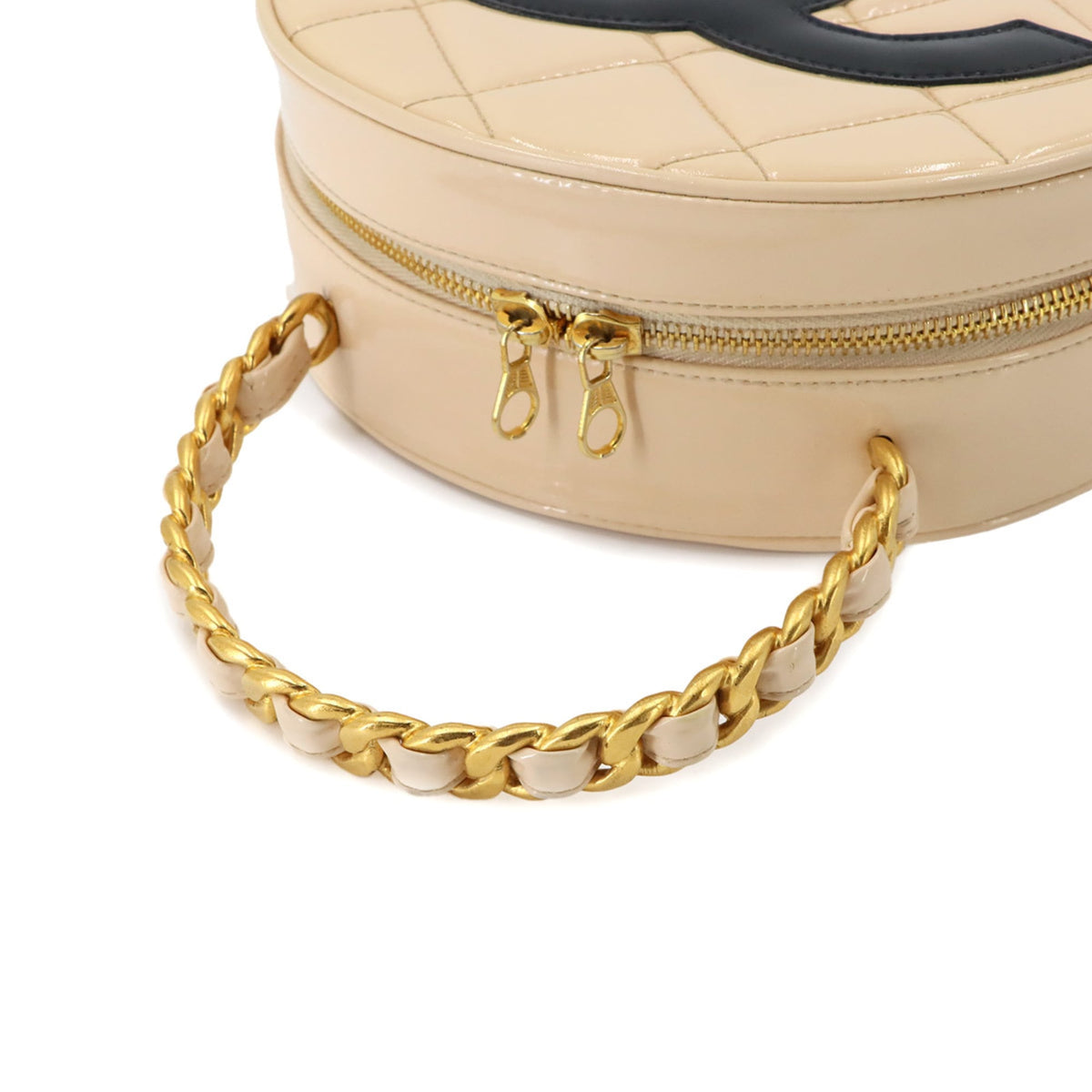 Chanel Beige Black Patent Leather Handbag (Pre-Owned)