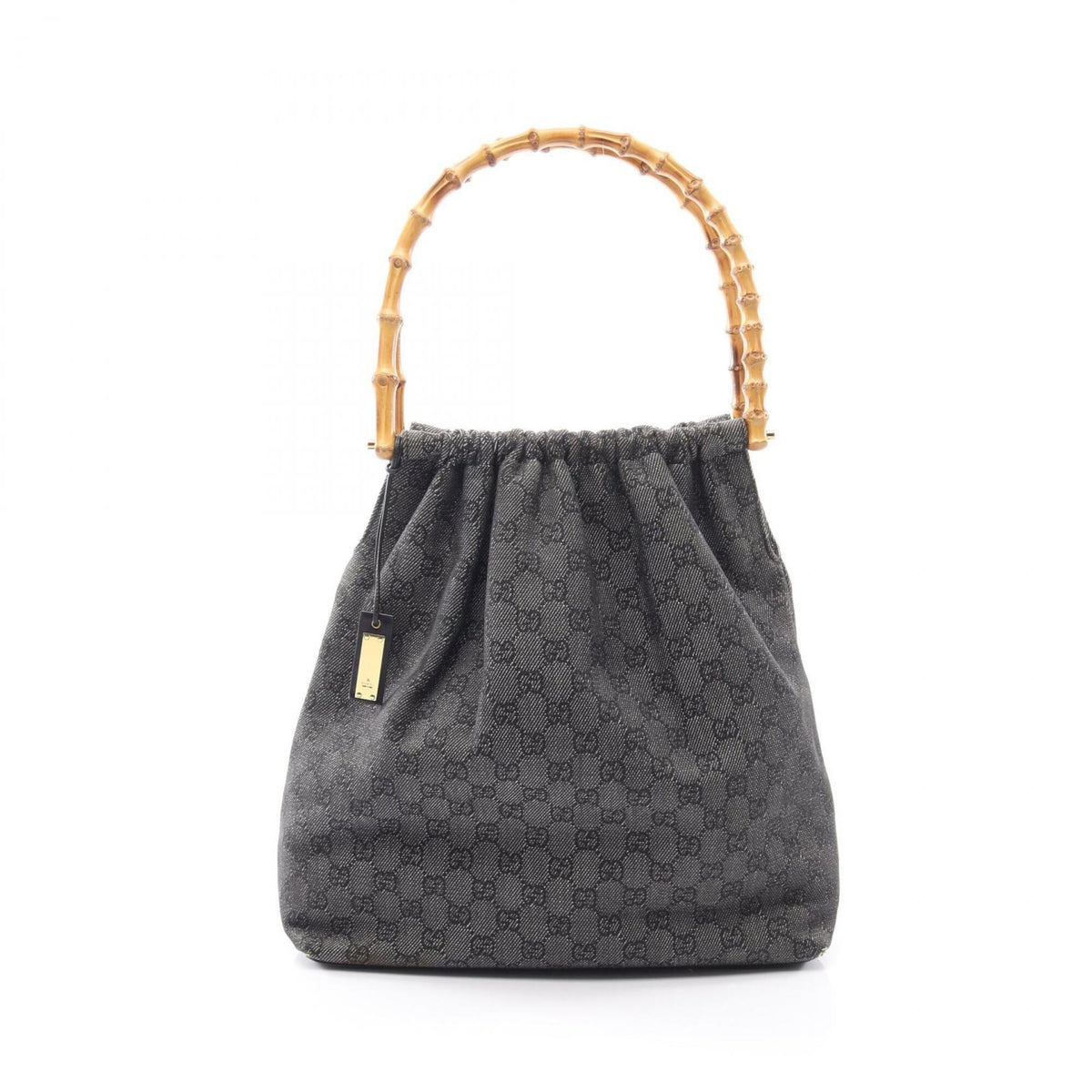 Gucci Navy Canvas Leather Handbag Shoulder Bag (Pre-Owned)