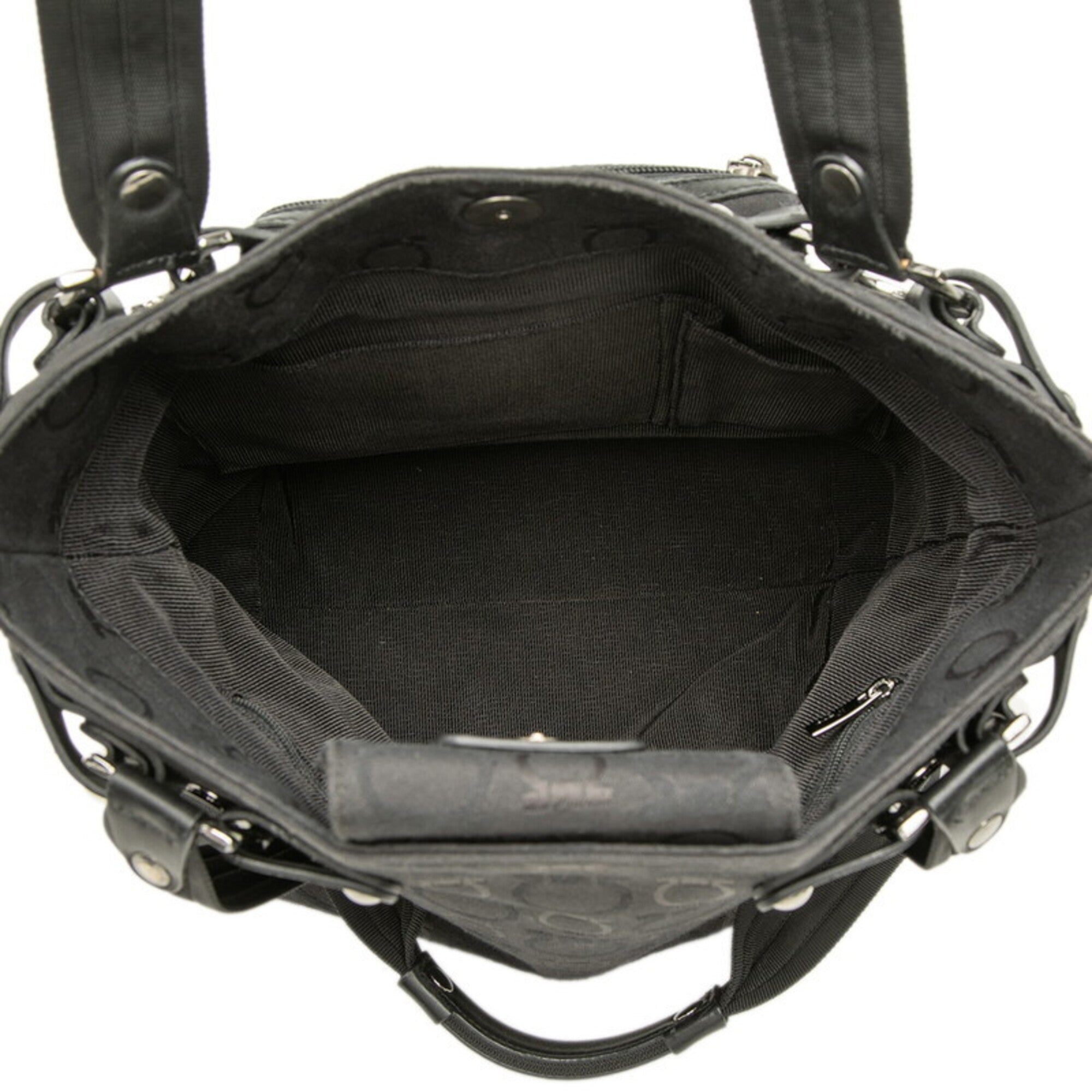Salvatore Ferragamo Black Canvas Leather Handbag Pouch Tote Bag (Pre-Owned)