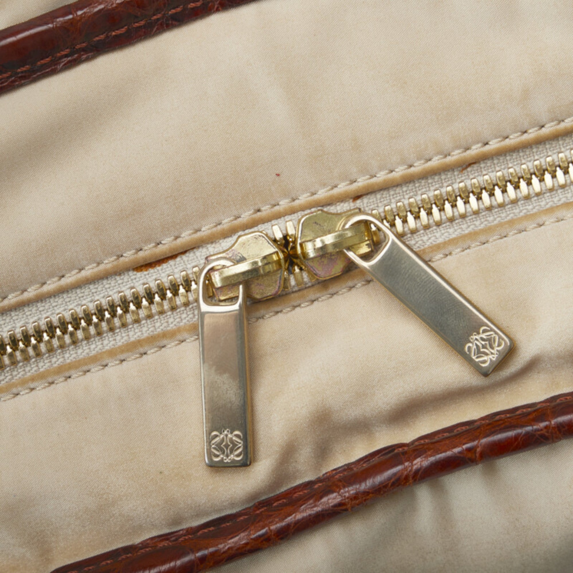 Loewe Beige Brown Nylon Leather Boston Bag Handbag (Pre-Owned)
