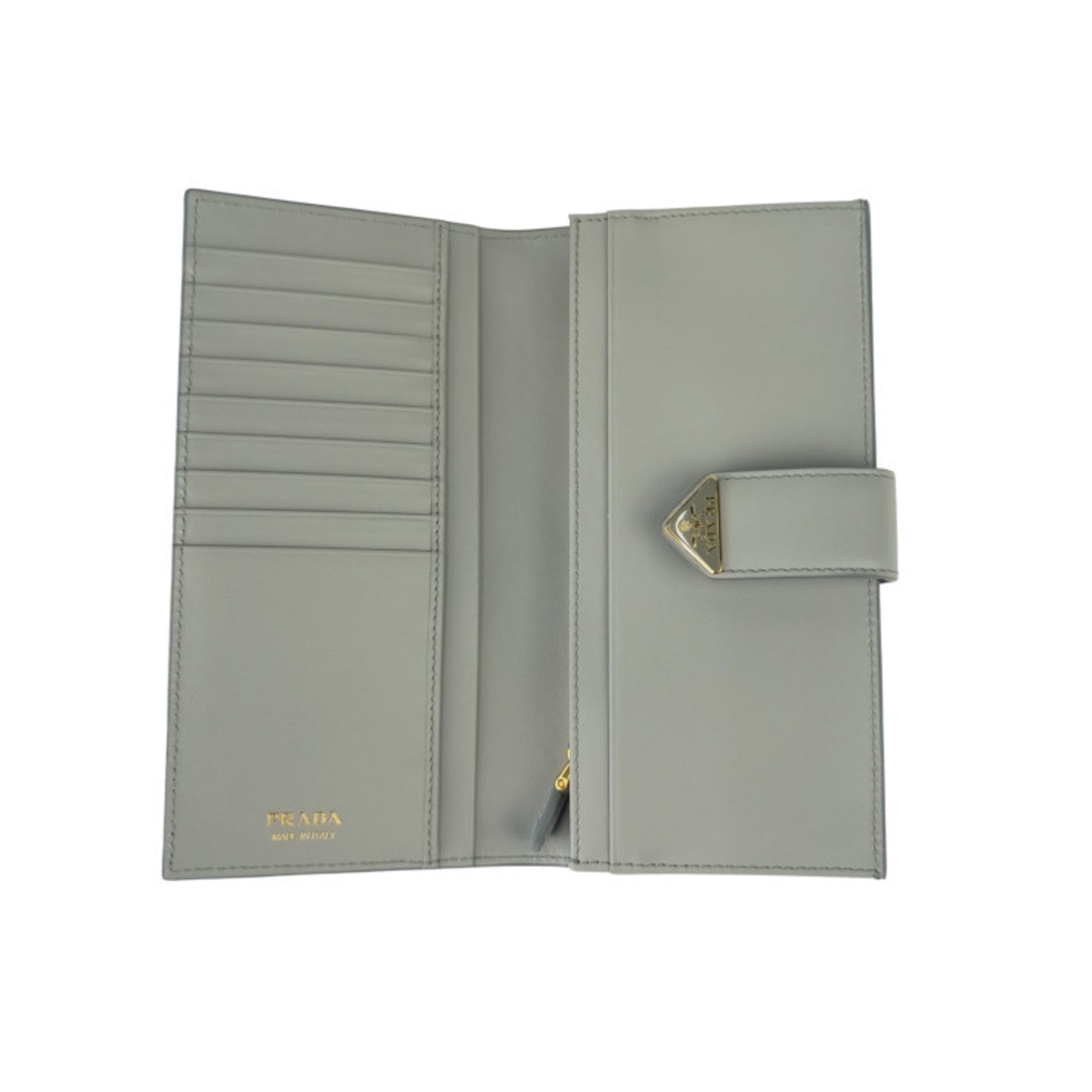 Prada Light Gray Leather Long Wallet (Bi-Fold) (Pre-Owned)