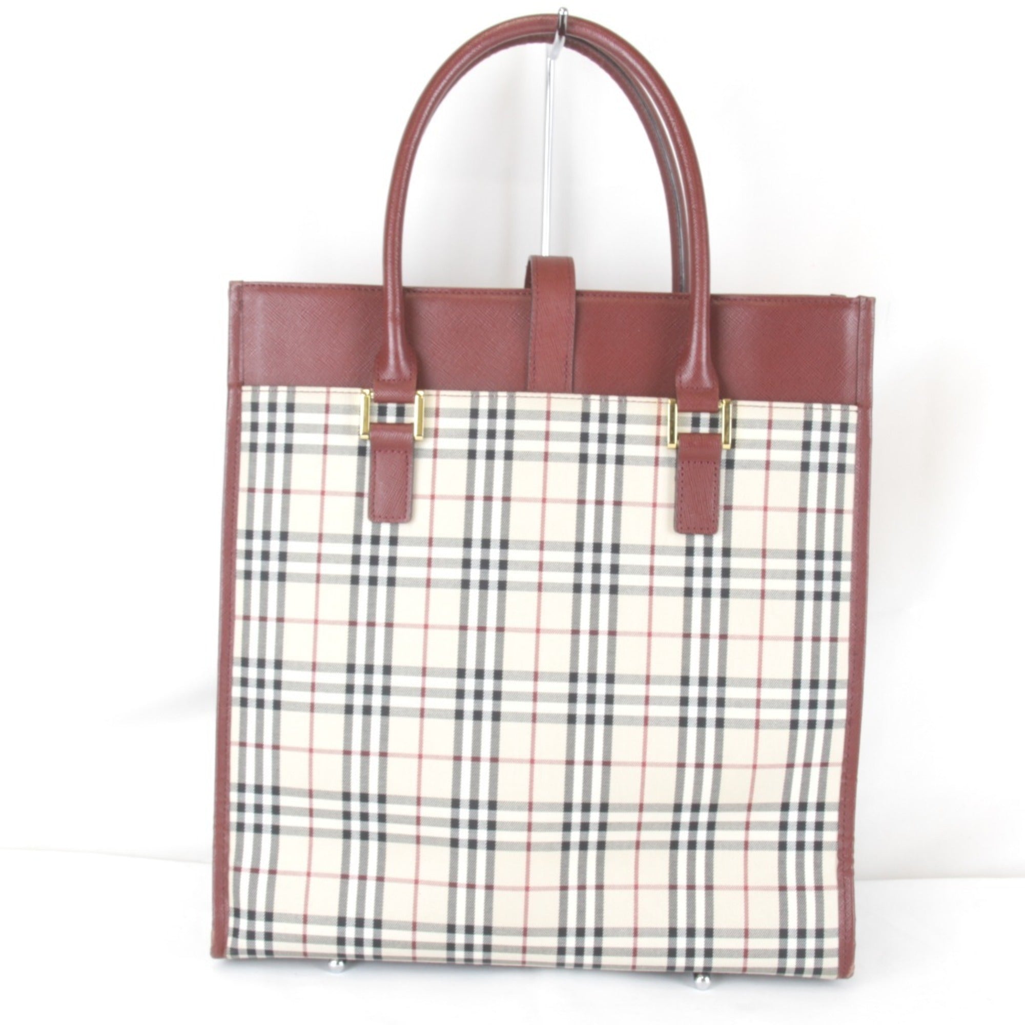 Burberry Red Color Canvas Leather Tote Bag (Pre-Owned)
