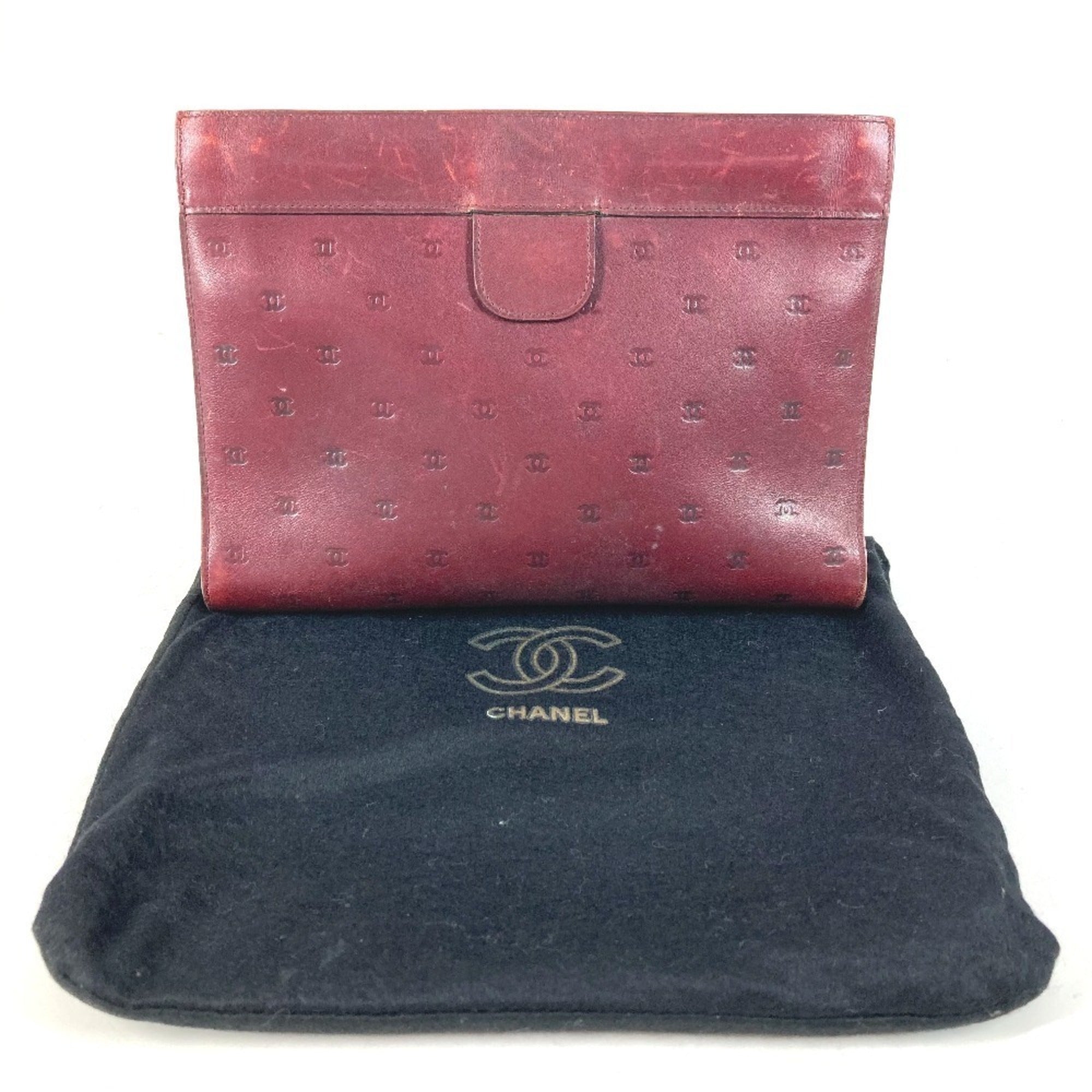 Chanel Wine Leather Clutch Bag Handbag Pouch (Pre-Owned)