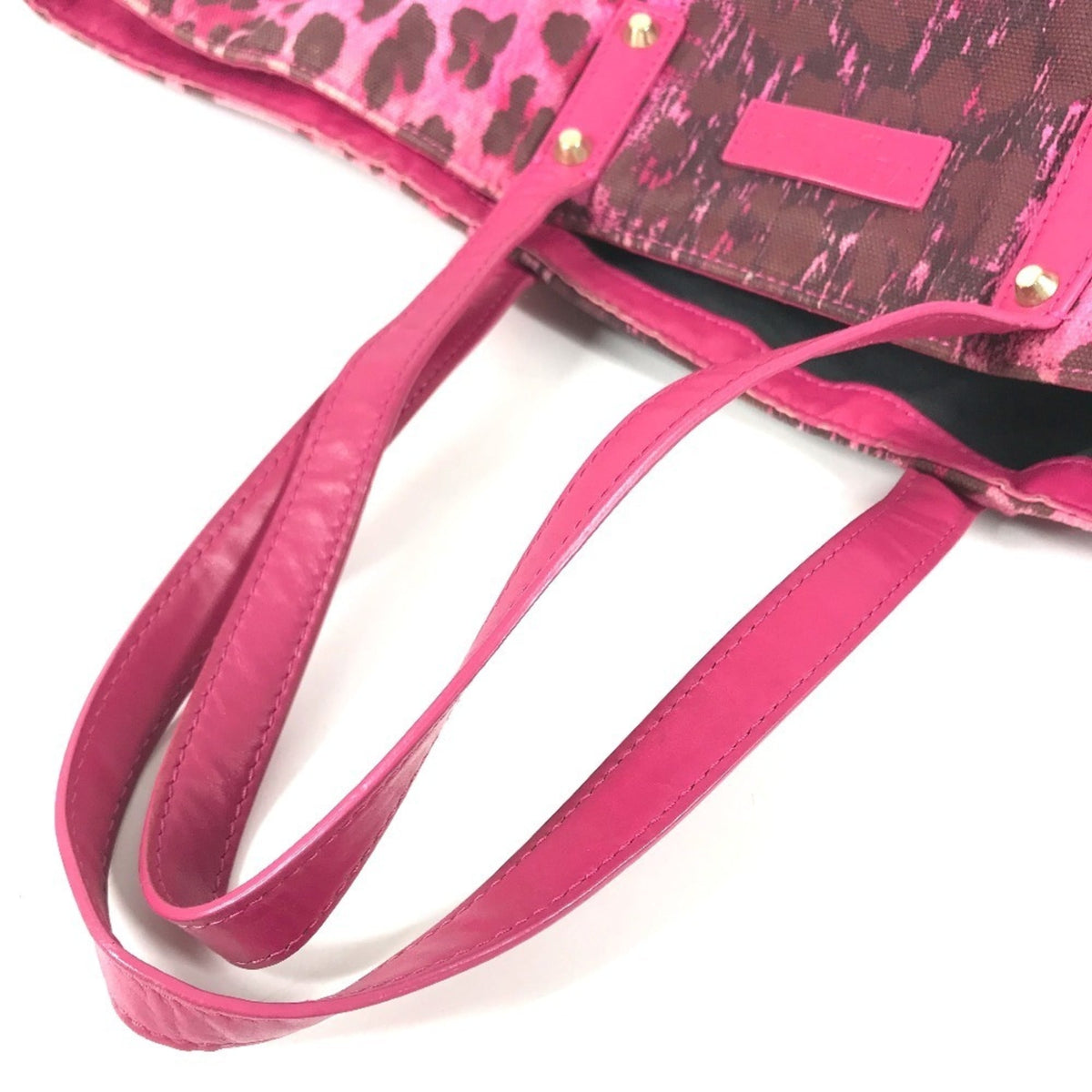 Versace Pink Yellow Leather Canvas Shoulder Bag Tote Bag (Pre-Owned)