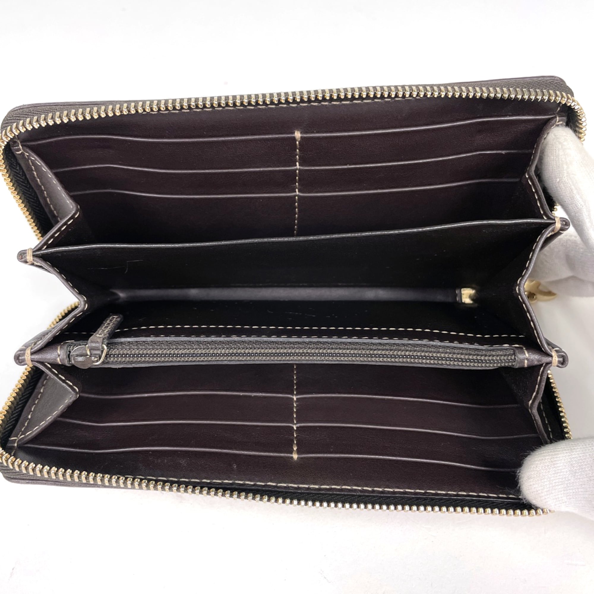 Gucci Brown Gg Canvas Leather Long Wallet (Bi-Fold) (Pre-Owned)