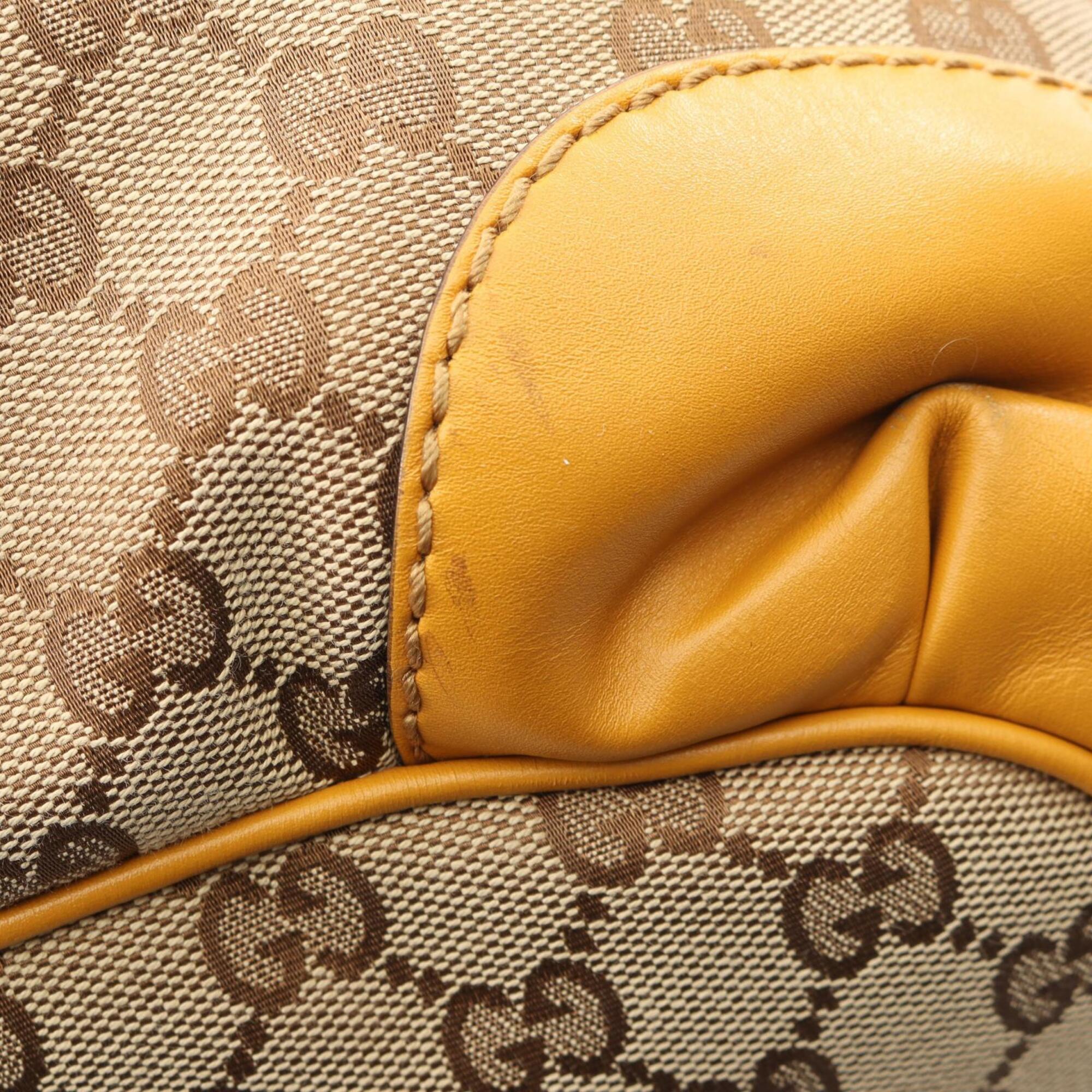 Gucci Beige Brown Gg Canvas Leather Handbag (Pre-Owned)