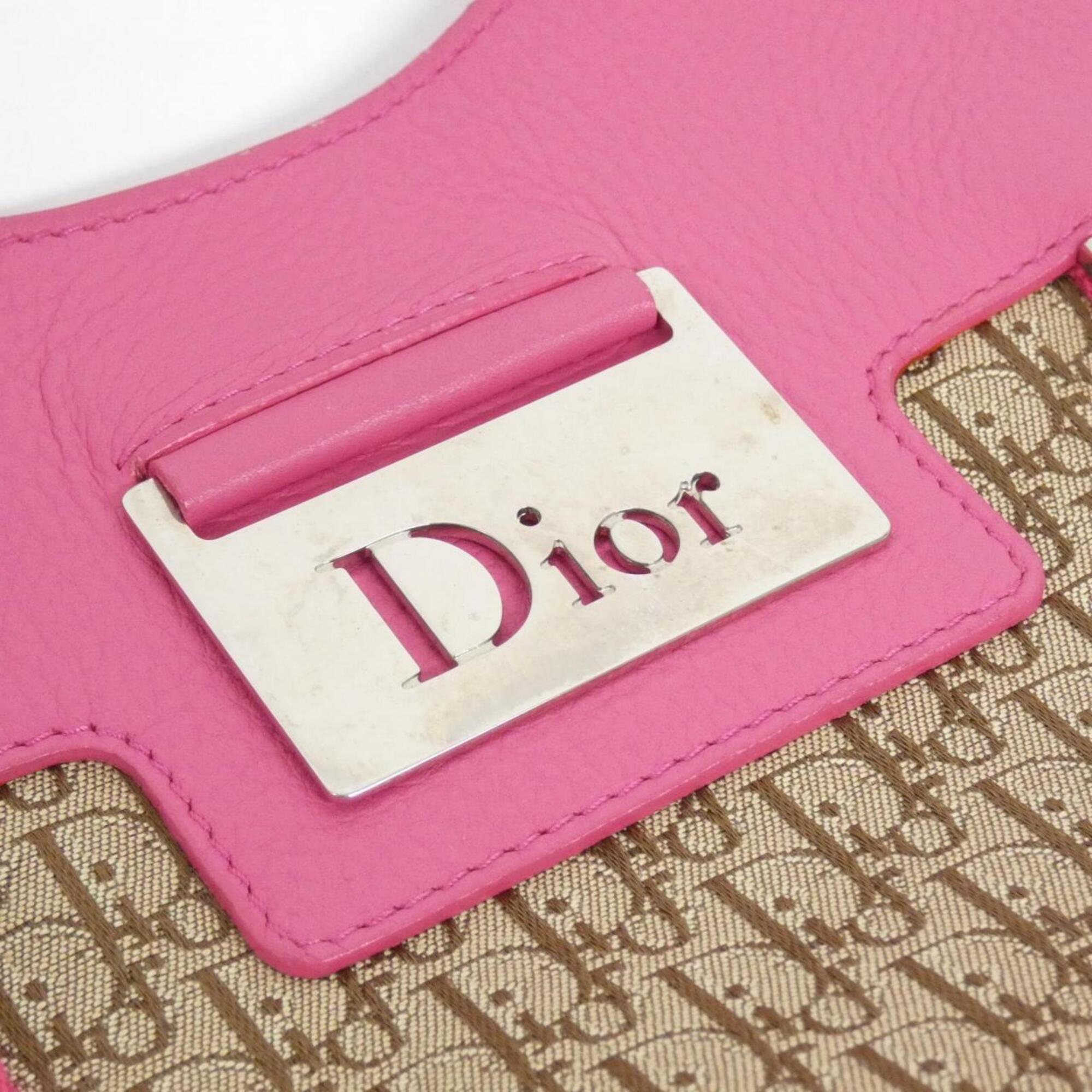 Christian Dior Beige Pink Canvas Leather Handbag (Pre-Owned)