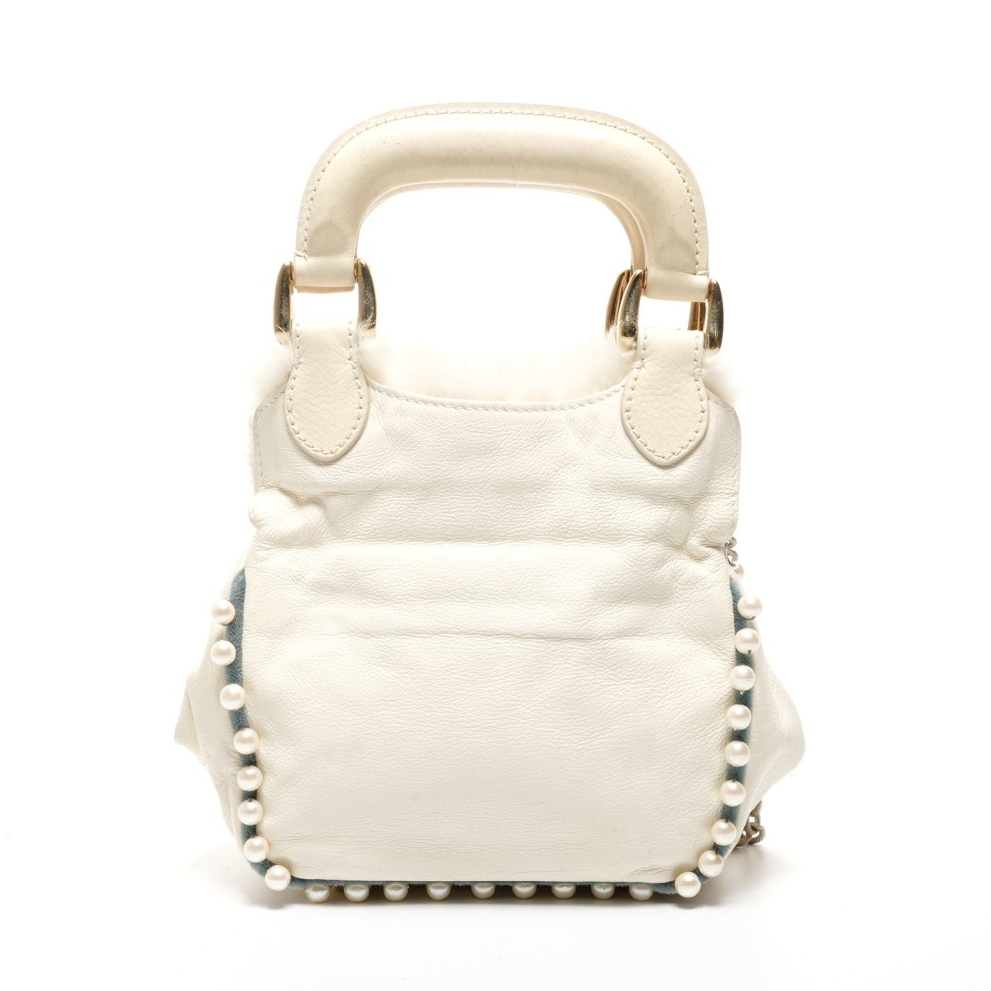 Fendi White Fur Leather Shoulder Bag (Pre-Owned)