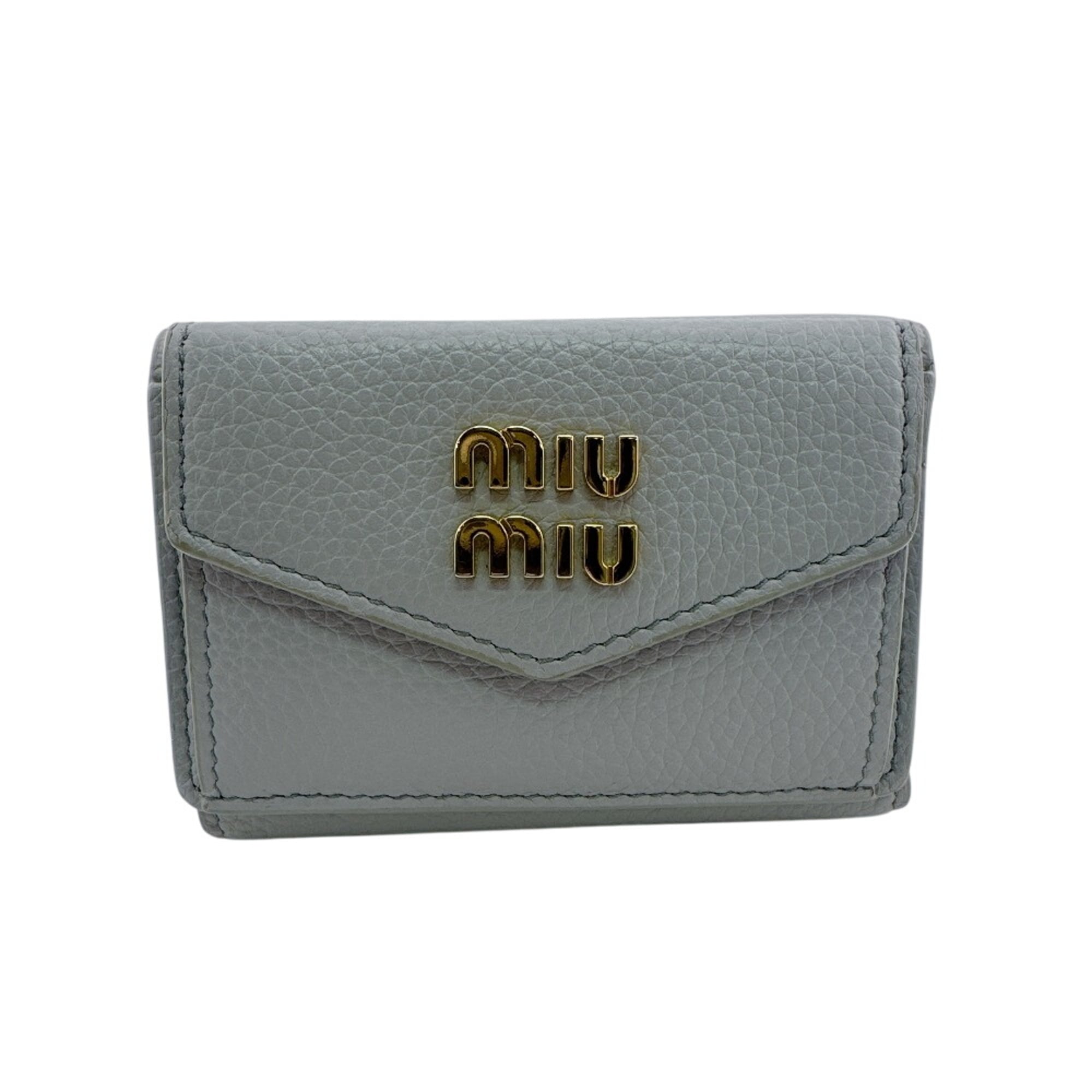 Miu Miu Blue Light Blue Gray Leather Wallet (Tri-Fold) (Pre-Owned)