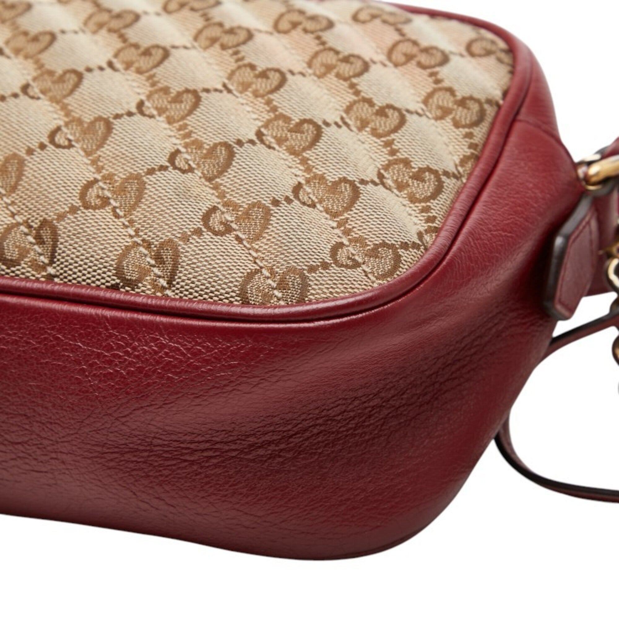 Gucci Beige Red Color Canvas Leather Shoulder Bag (Pre-Owned)
