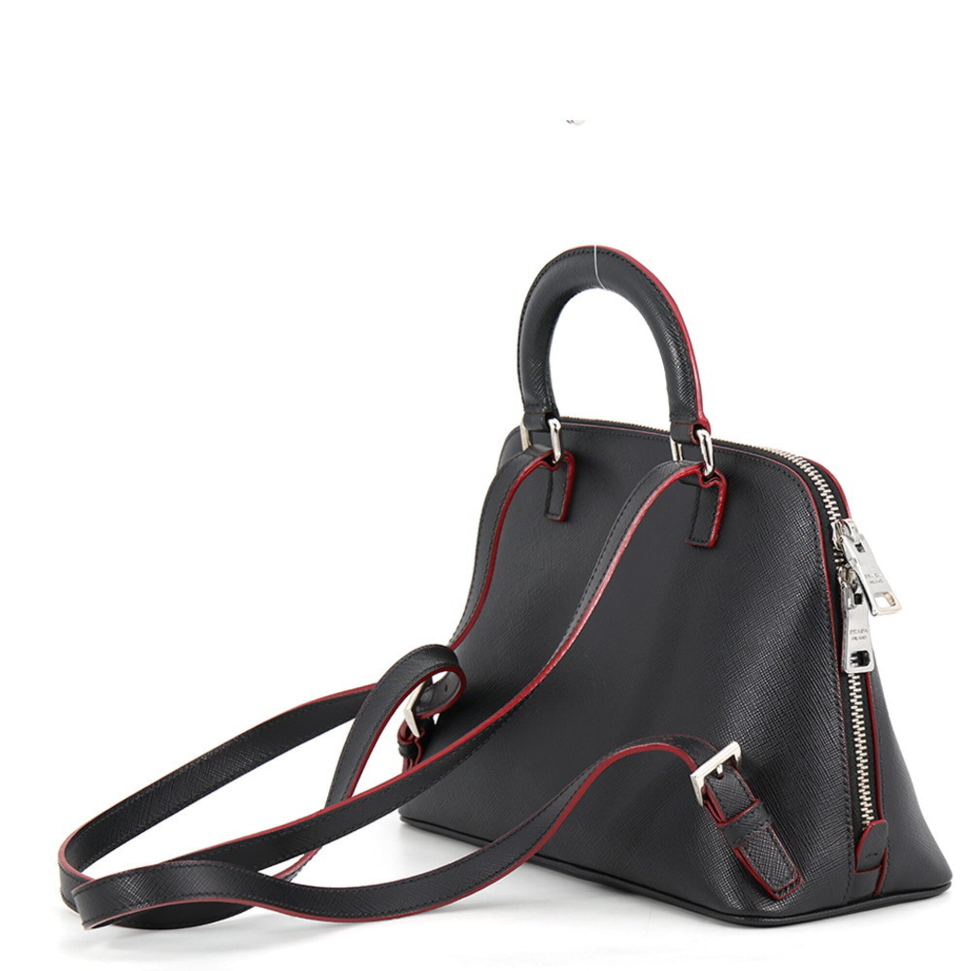 Prada Black Red Color Leather Handbag (Pre-Owned)