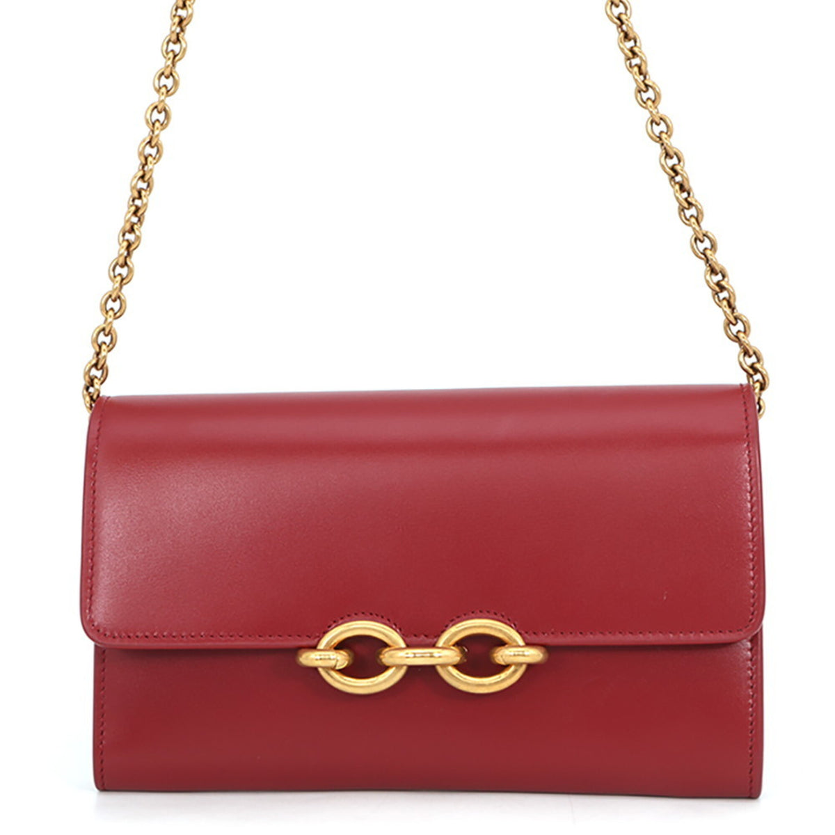 Yves Saint Laurent Red Color Leather Chain/Shoulder Wallet (Pre-Owned)