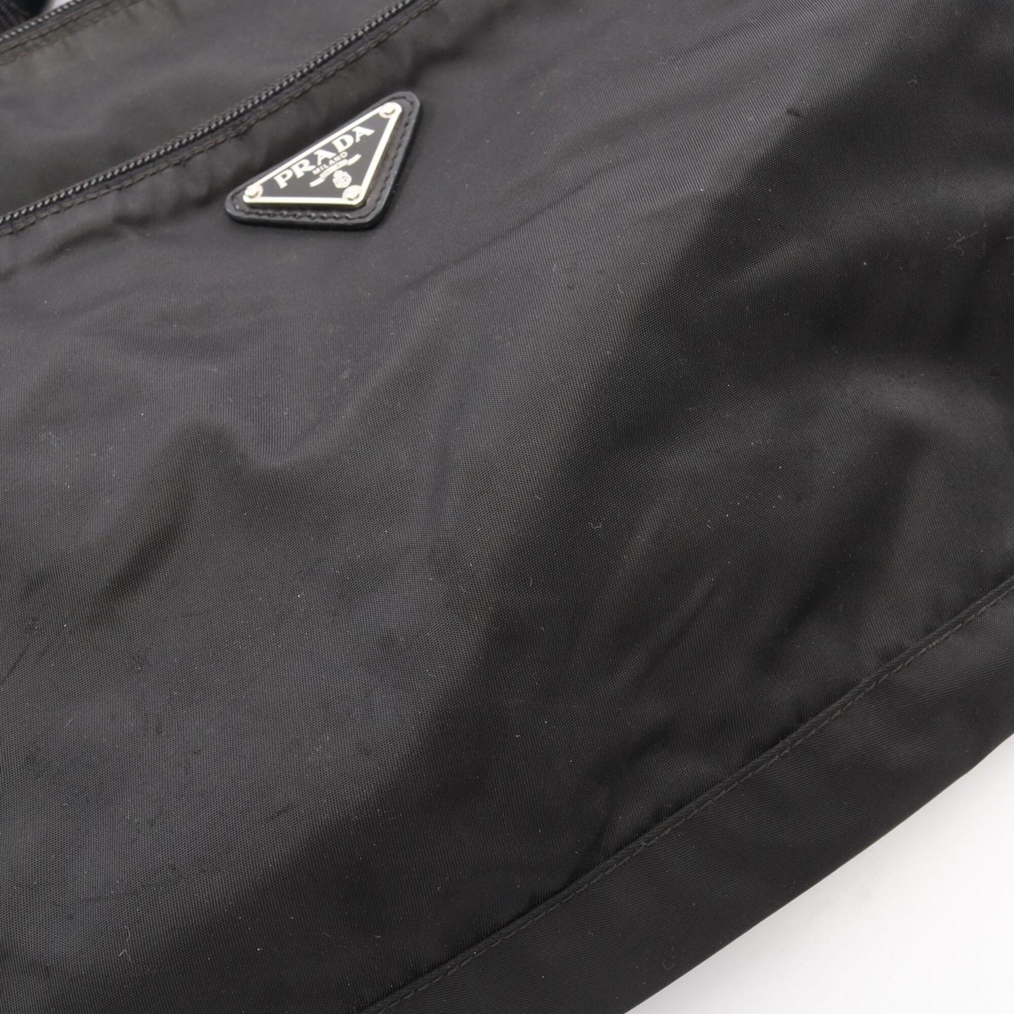 Prada Black Nylon Leather Handbag Shoulder Bag (Pre-Owned)