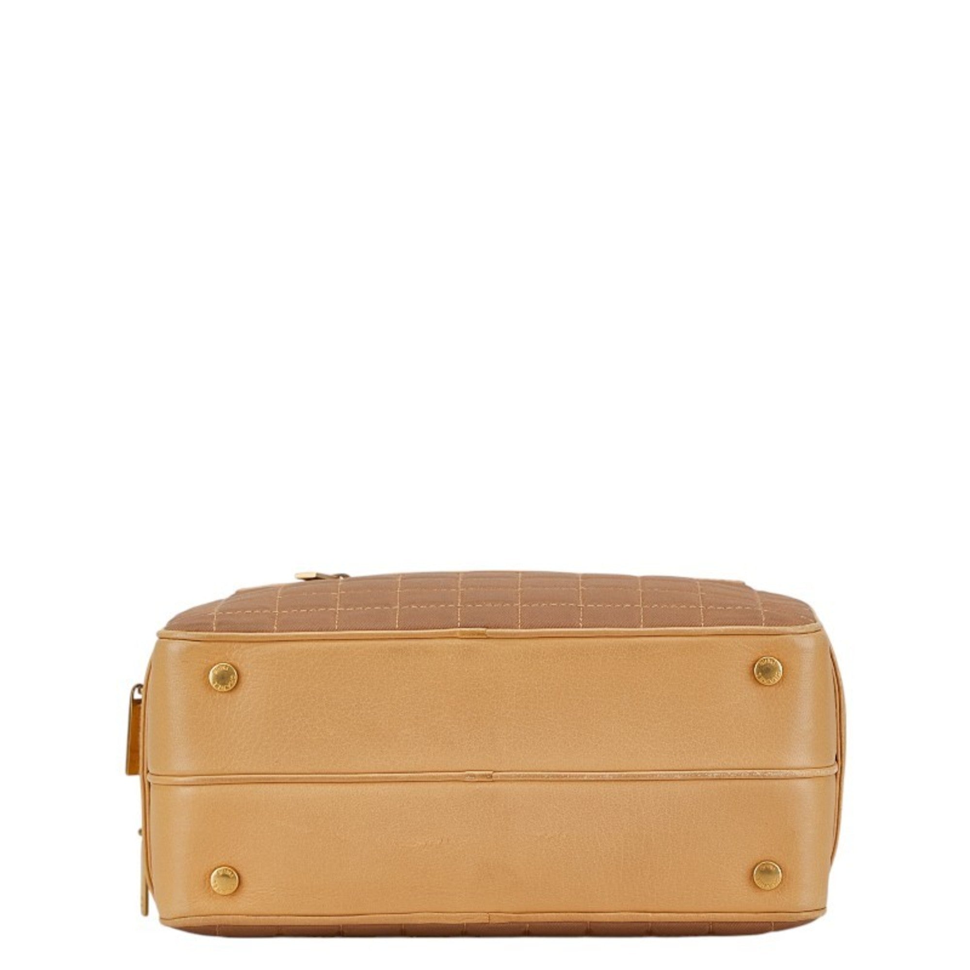 Chanel Beige Brown Canvas Leather Handbag (Pre-Owned)