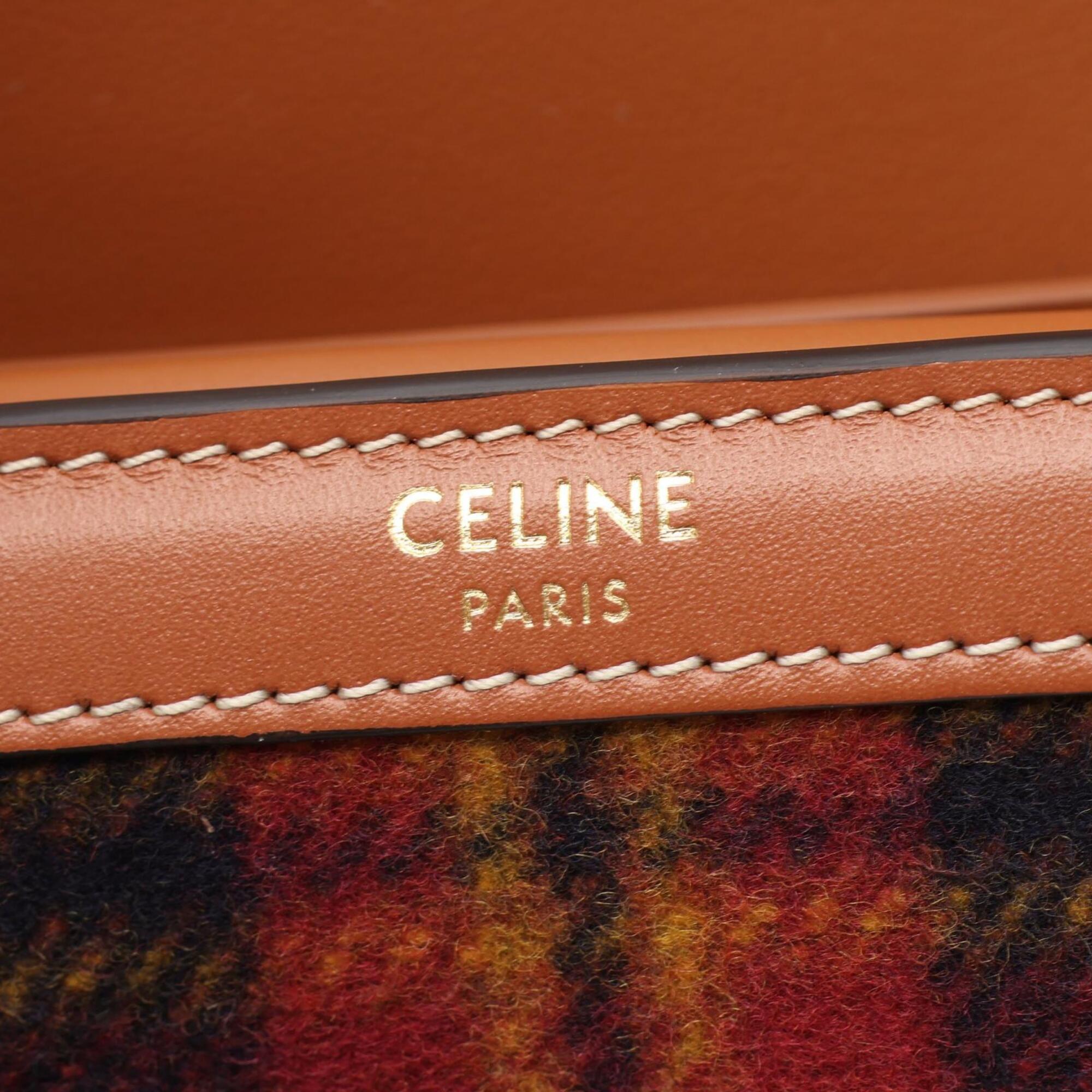 Celine Brown Multi-Color Navy Wool Leather Wallet (Tri-Fold) (Pre-Owned)