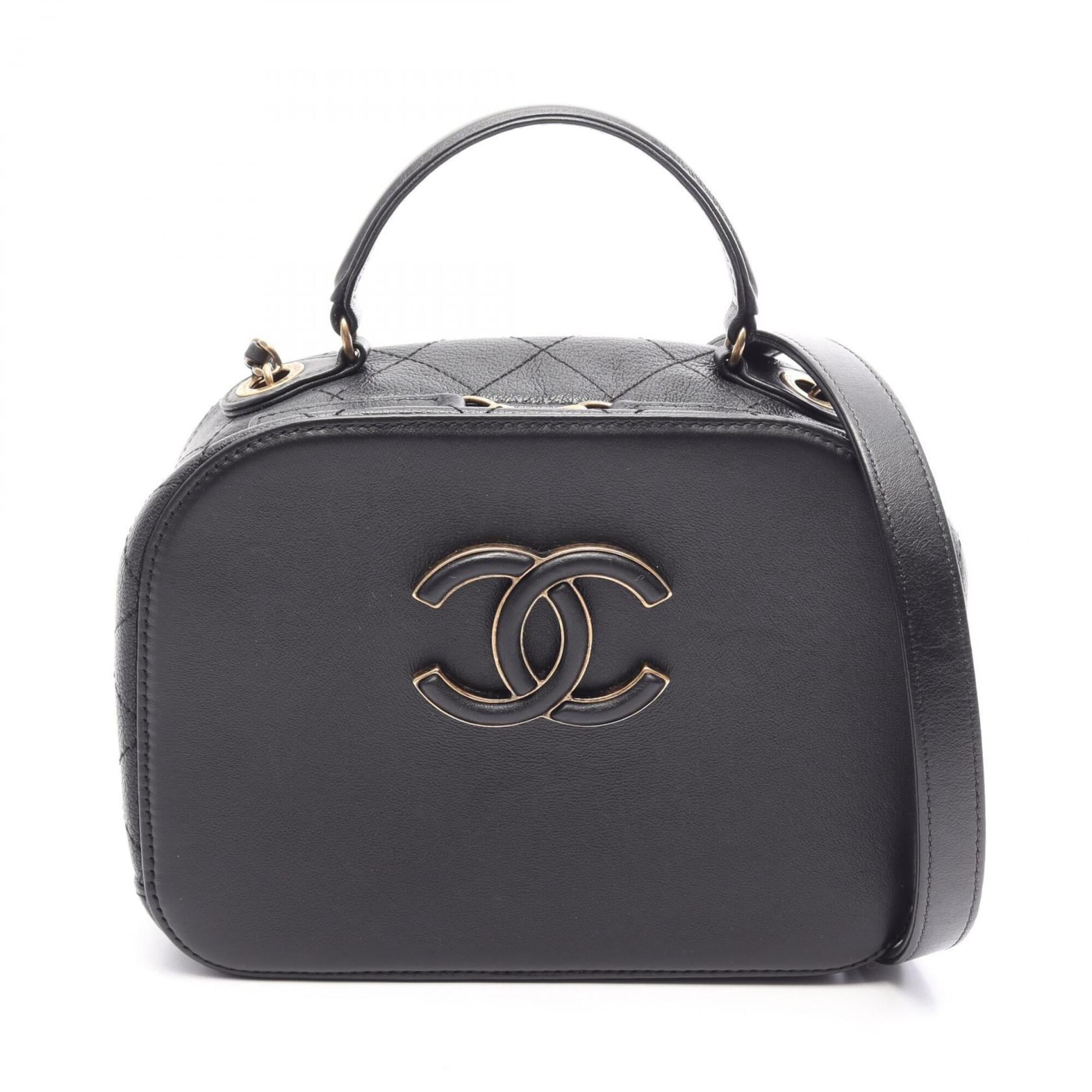 Chanel Black Leather Handbag Shoulder Bag Vanity Bag (Pre-Owned)