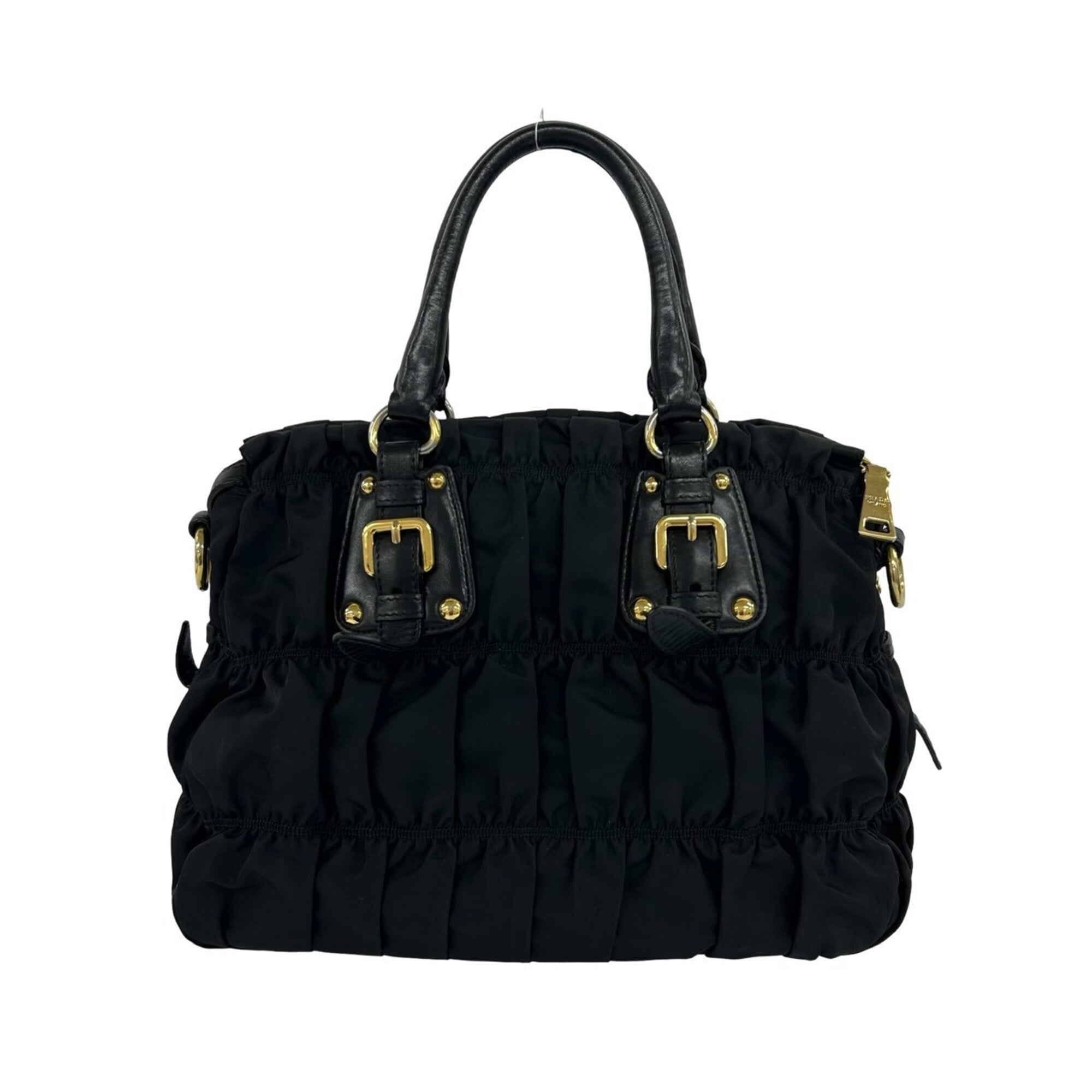 Prada Black Nylon Leather Handbag Shoulder Bag Tote Bag (Pre-Owned)