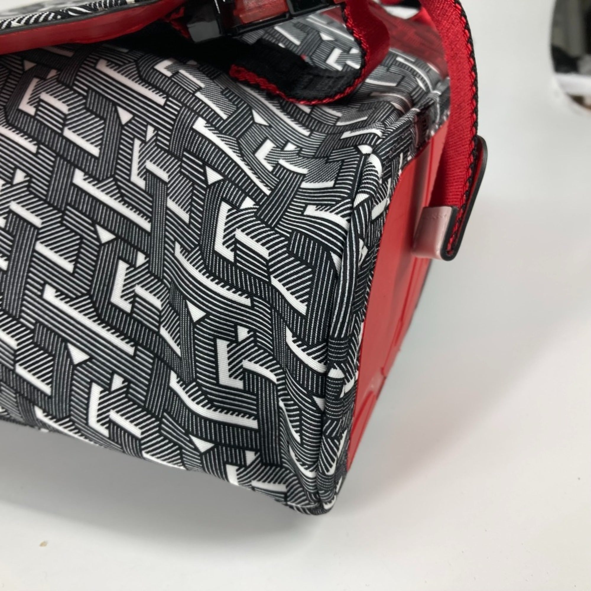 Christian Louboutin Black Red Color White Nylon Handbag Messenger Bag Shoulder Bag (Pre-Owned)