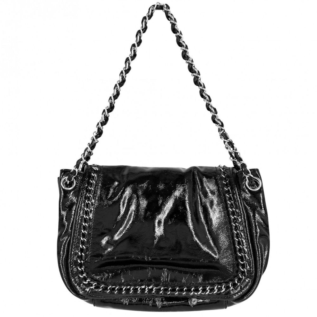 Chanel Black White Patent Leather Shoulder Bag (Pre-Owned)