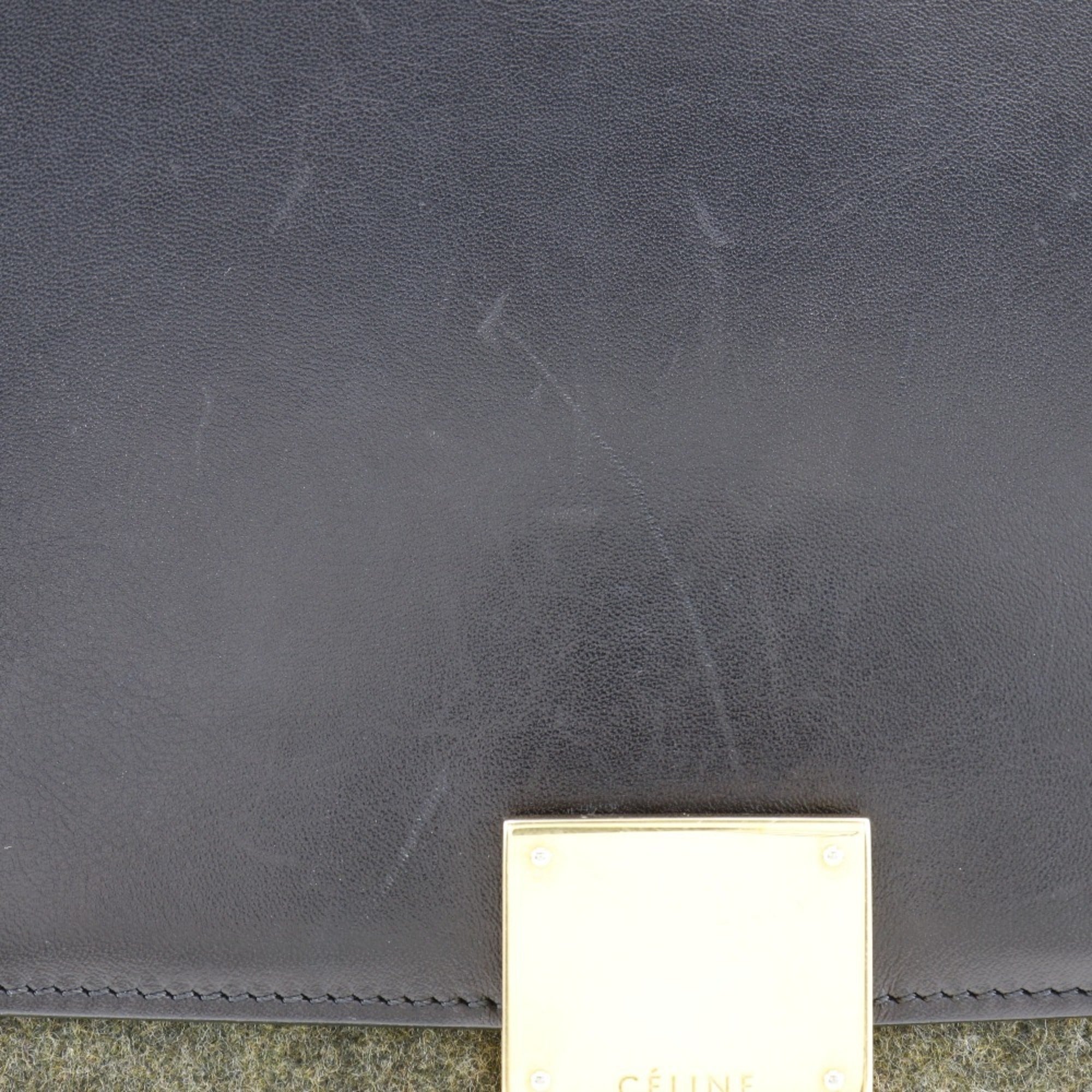 Celine Trapeze Black Gray Felt Leather Handbag (Pre-Owned)