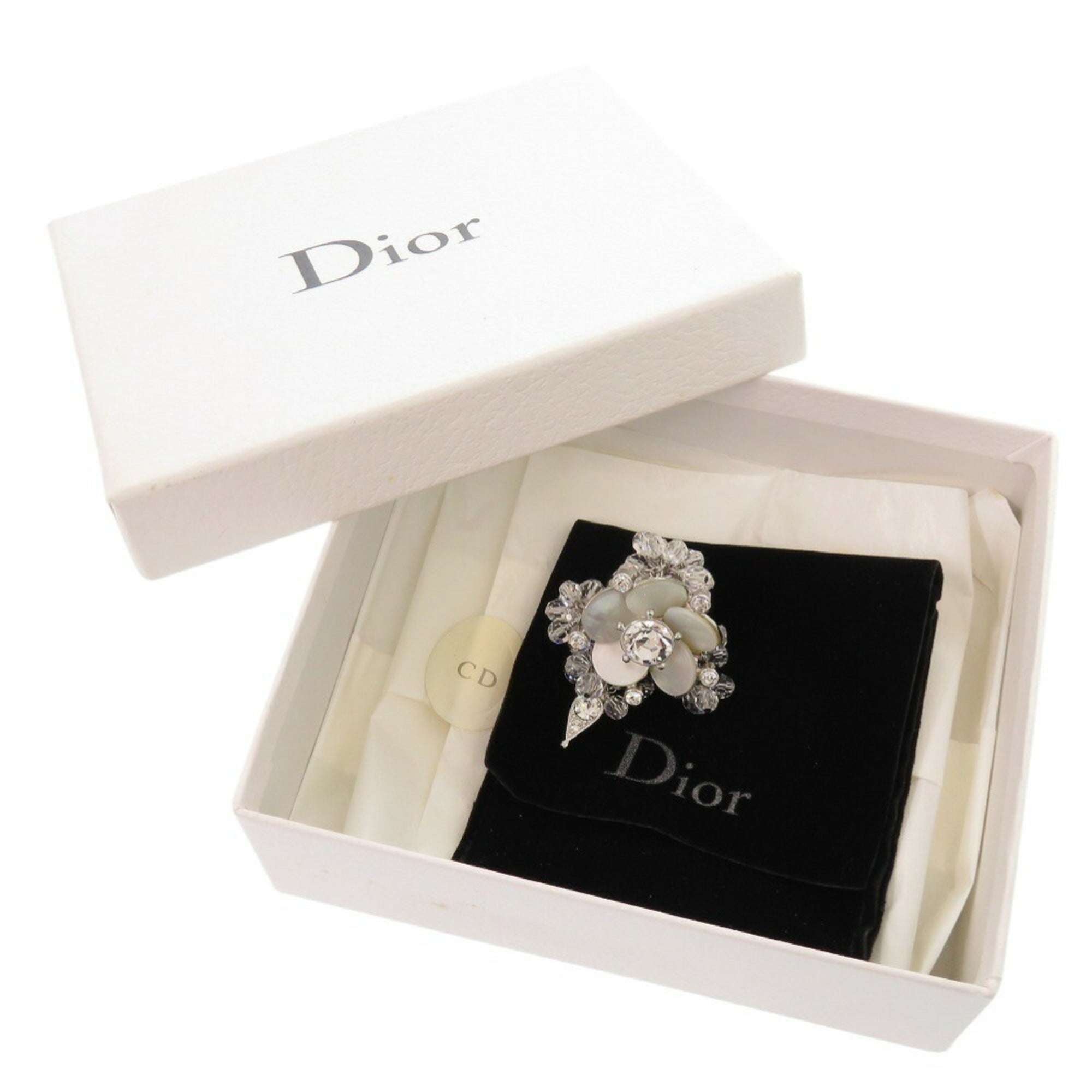 Christian Dior Silver White Metal Band Ring (Pre-Owned)