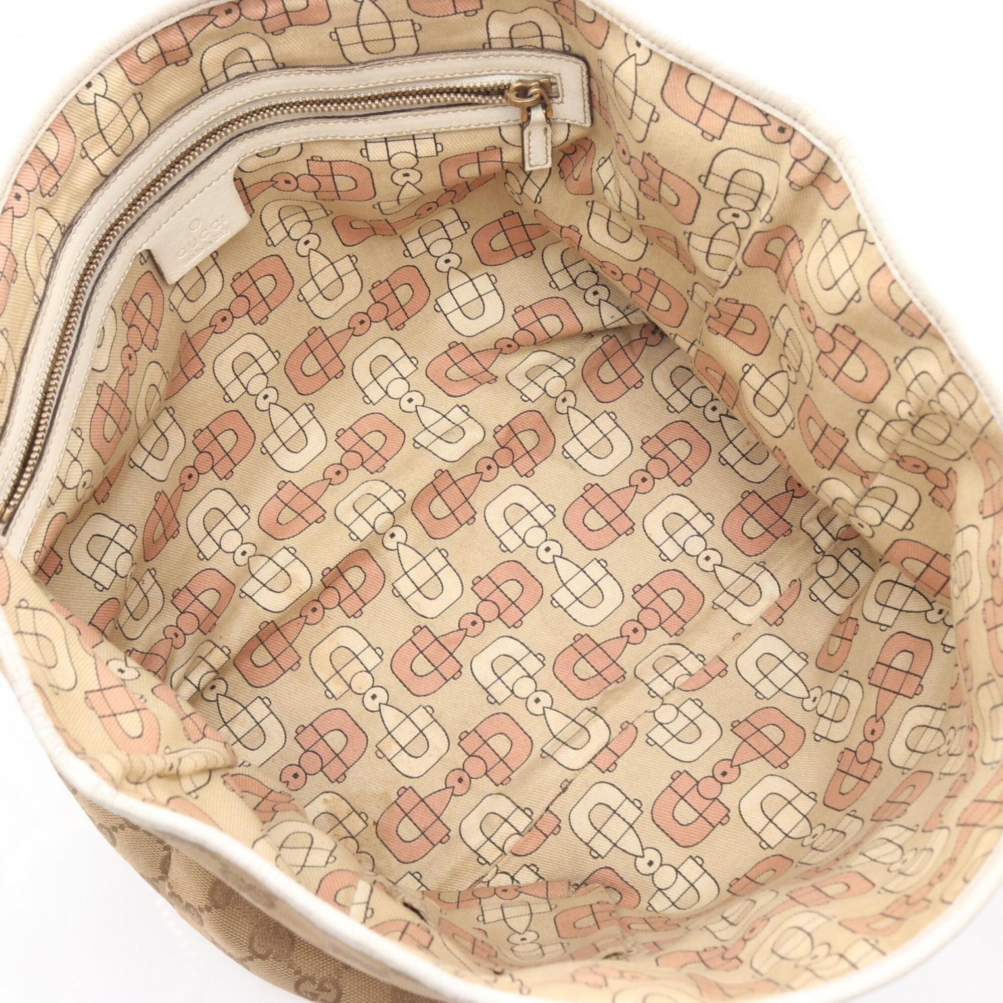 Gucci Beige Pink White Canvas Leather Handbag Tote Bag (Pre-Owned)