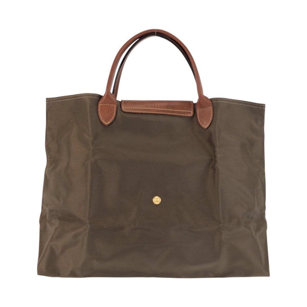 Longchamp Brown Khaki Nylon Leather Handbag Tote Bag (Pre-Owned)