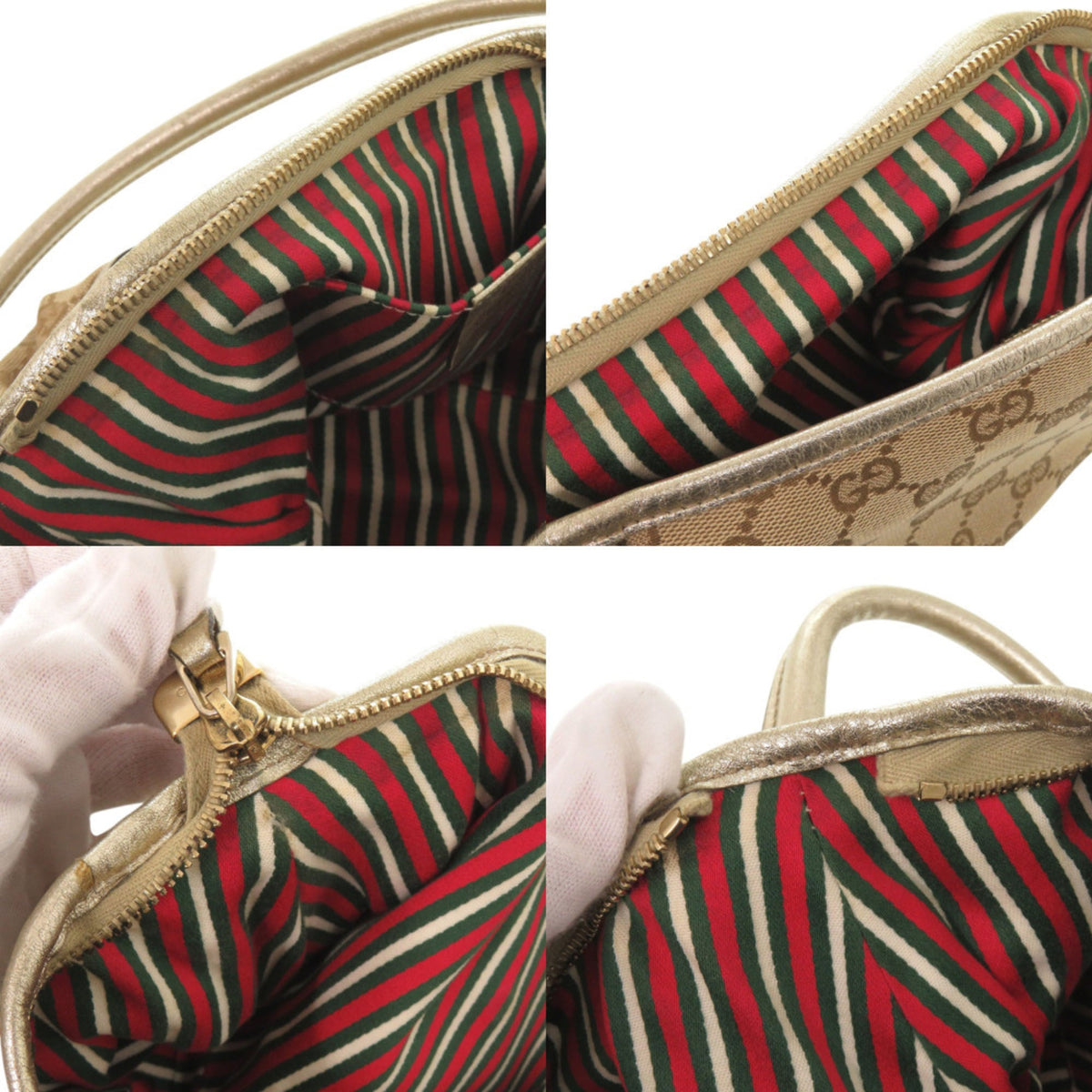 Gucci Beige Gold Gg Canvas Leather Shoulder Bag (Pre-Owned)