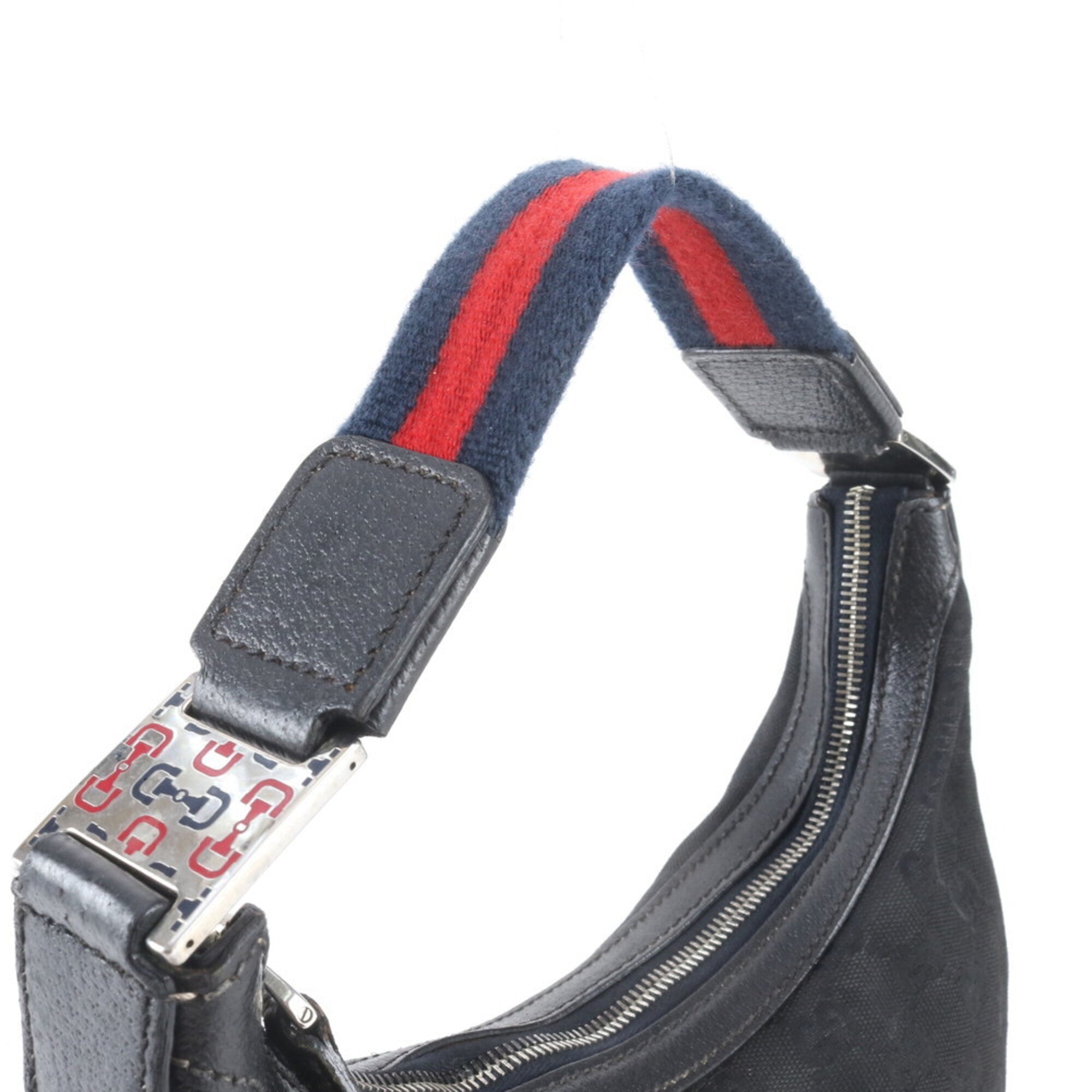 Gucci Black Leather Canvas Handbag Shoulder Bag (Pre-Owned)