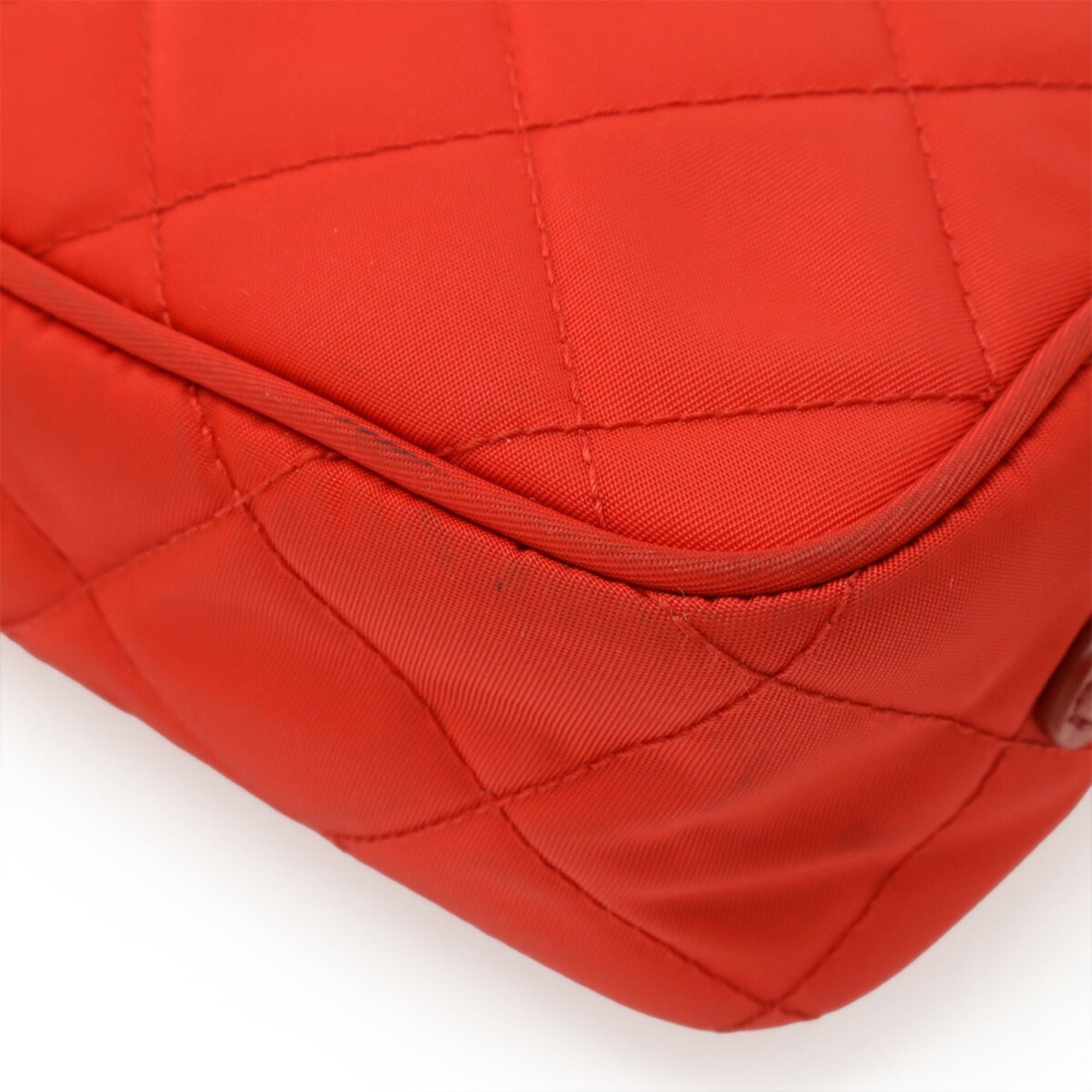 Prada Red Color Nylon Leather Clutch Bag Pochette Shoulder Bag (Pre-Owned)