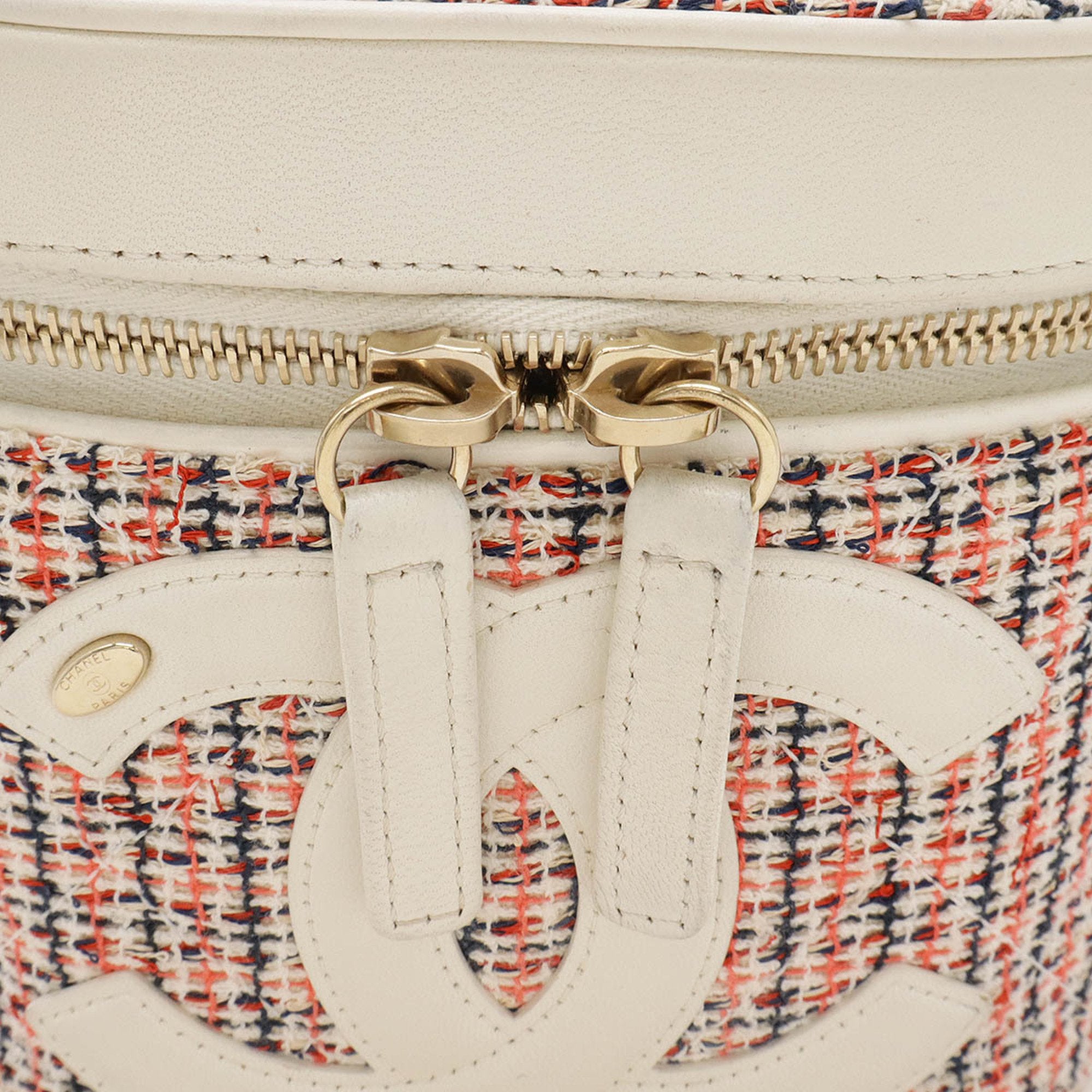 Chanel Navy Orange Red Color White Tweed Leather Handbag Vanity Bag (Pre-Owned)