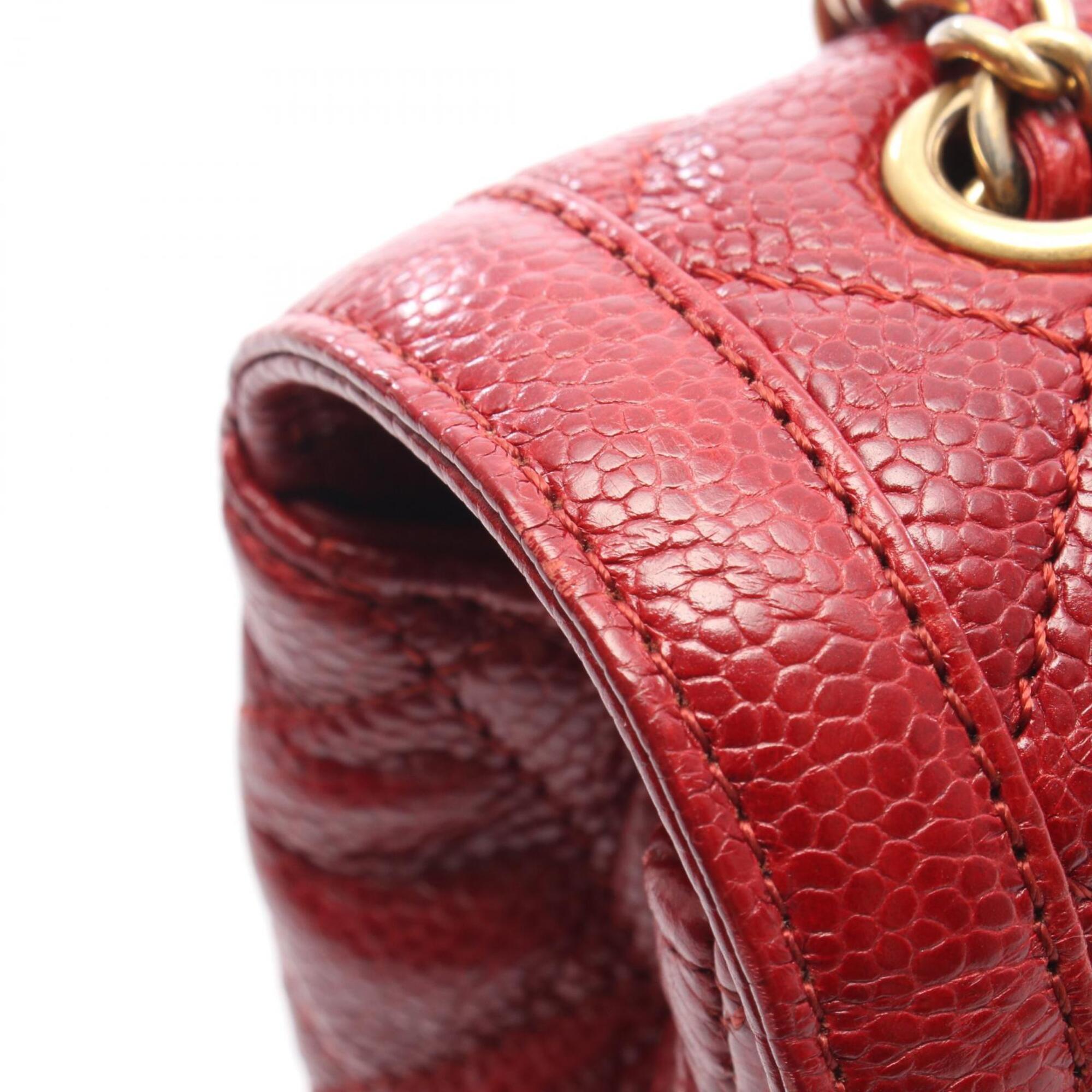 Chanel Red Color Leather Handbag Shoulder Bag (Pre-Owned)